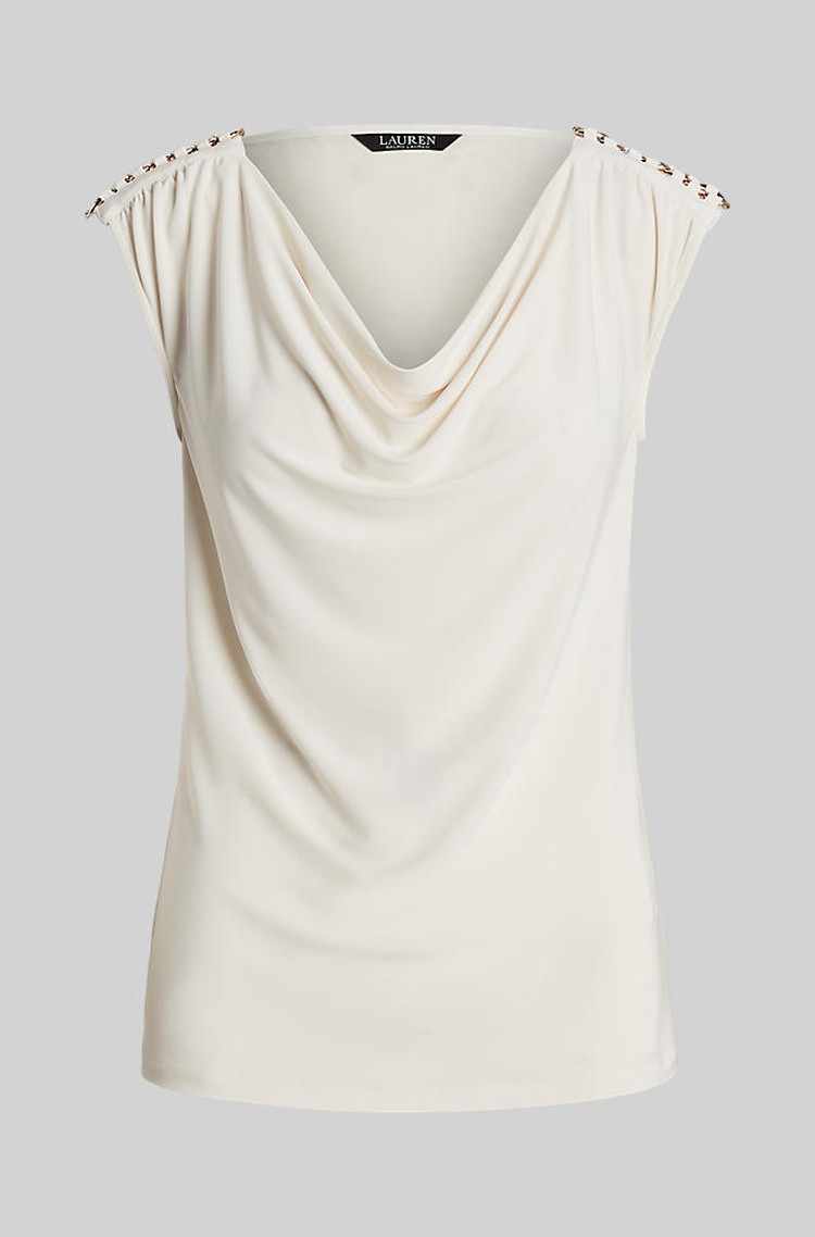LAUREN RALPH LAUREN JERSEY SLEEVELESS COWLNECK TOP