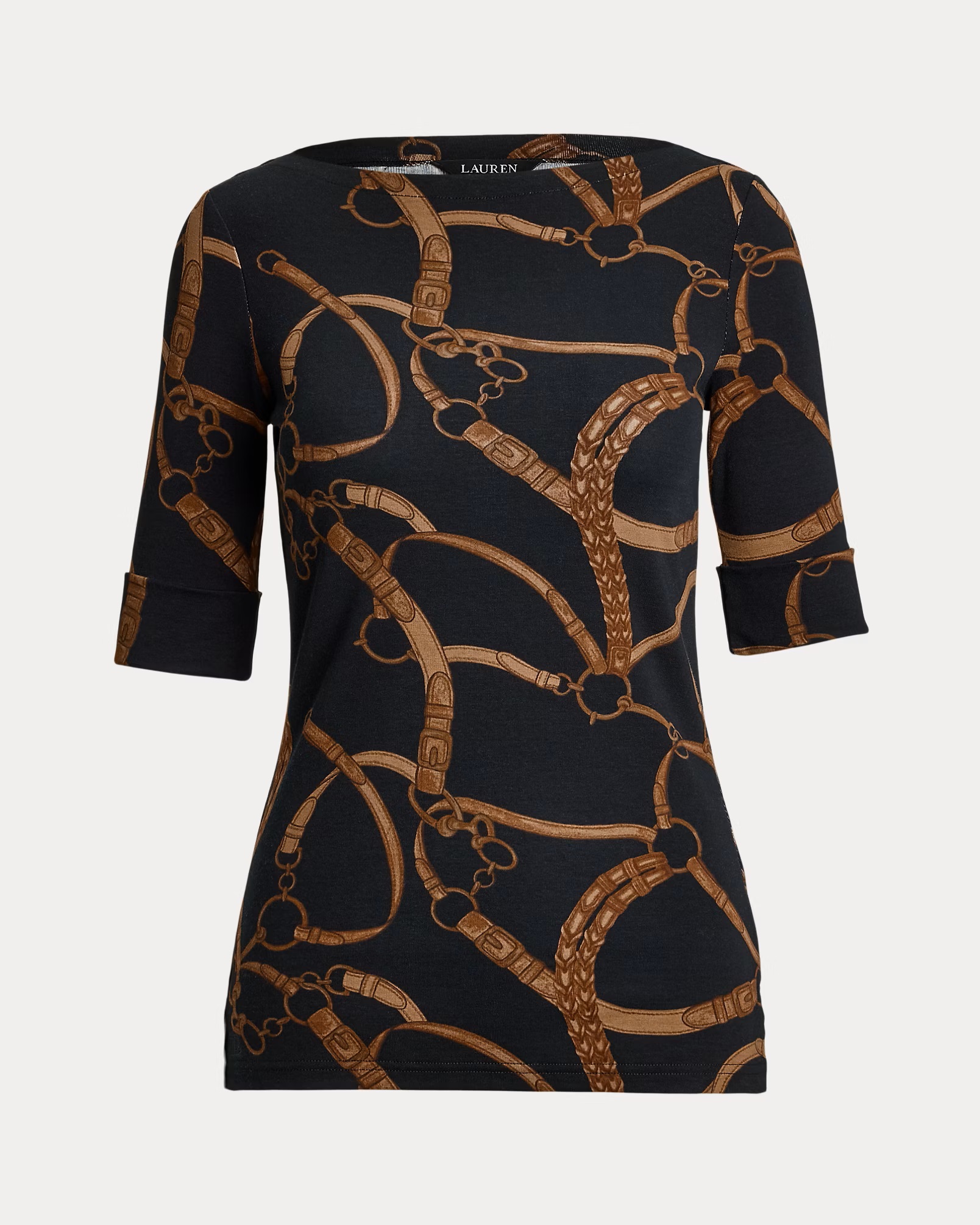 LAUREN RALPH LAUREN JUDY BELTING-PRINT COTTON-BLEND BOATNECK ΜΠΛΟΥΖΑ