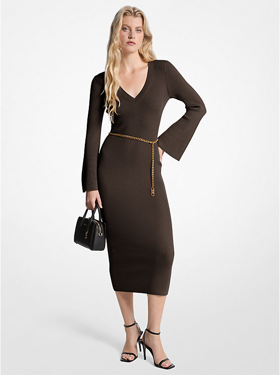 MICHAEL KORS WOOL BLEND BELTED MIDI ΦΟΡΕΜΑ