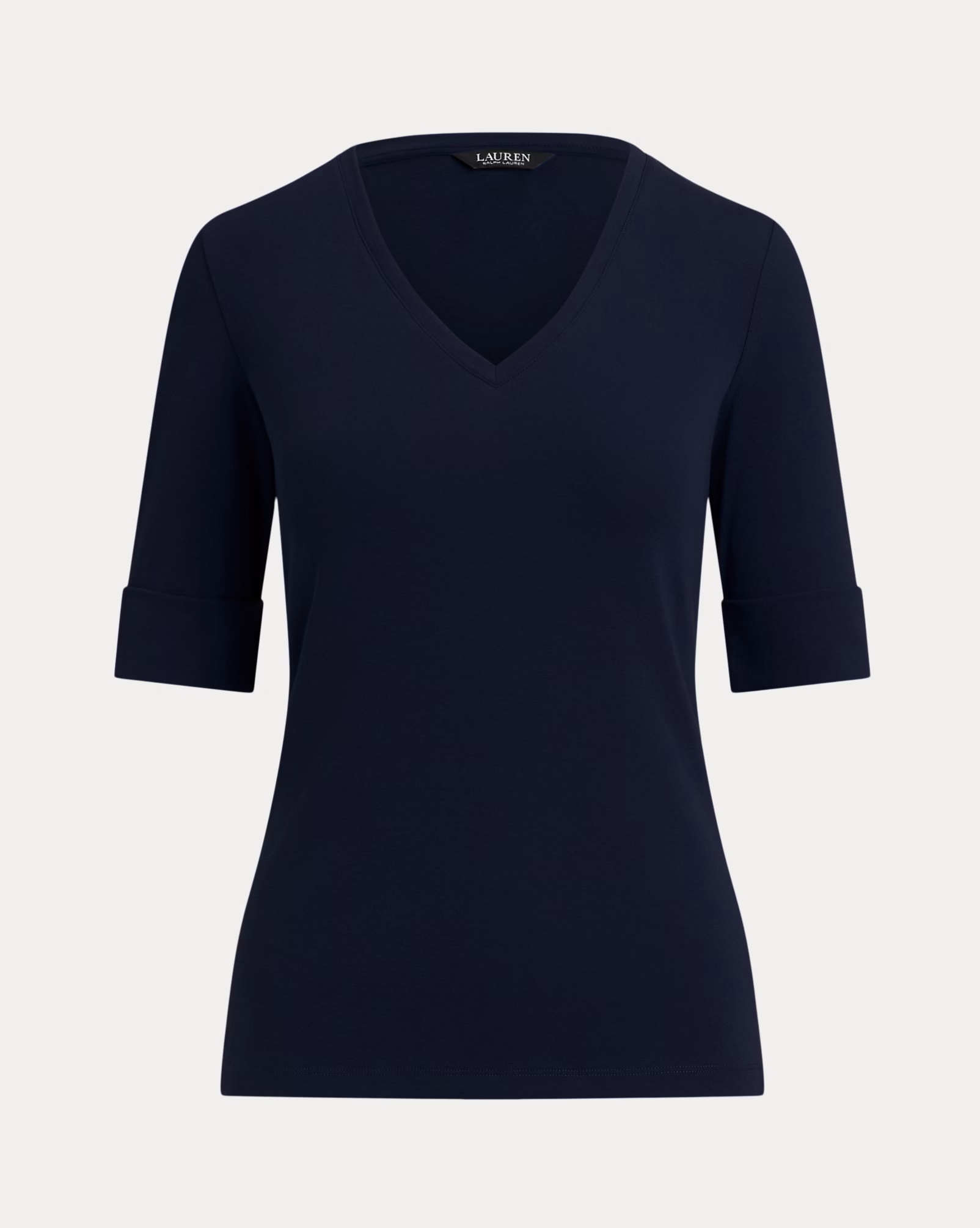LAUREN RALPH LAUREN JUDY STRETCH COTTON ELBOW-SLEEVE V-NECK ΜΠΛΟΥΖΑ