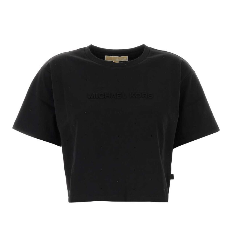 MICHAEL KORS LOGO STUDDED COTTON JERSEY T-SHIRT
