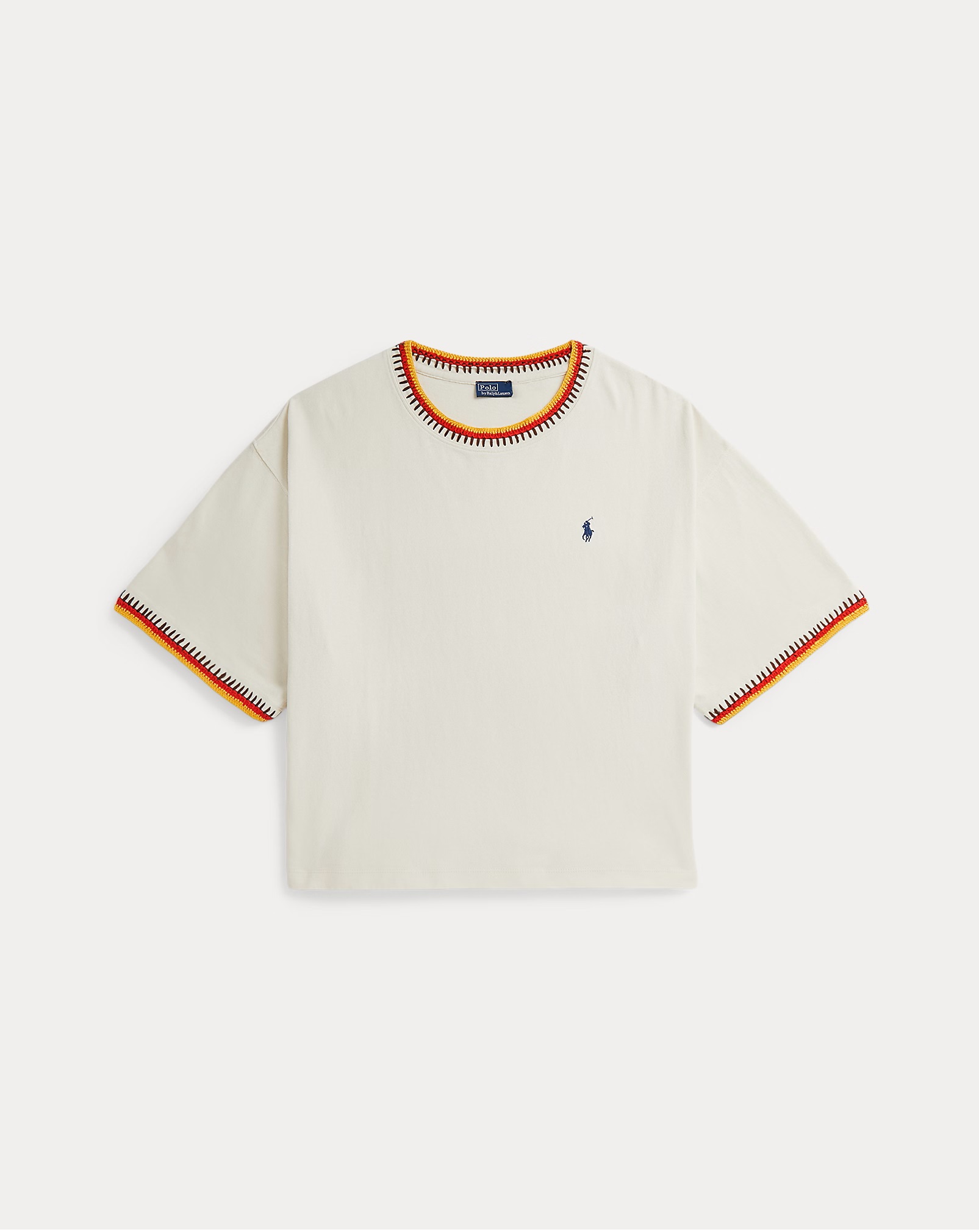 POLO RALPH LAUREN CROCHET TRIM COTTON JERSEY T-SHIRT