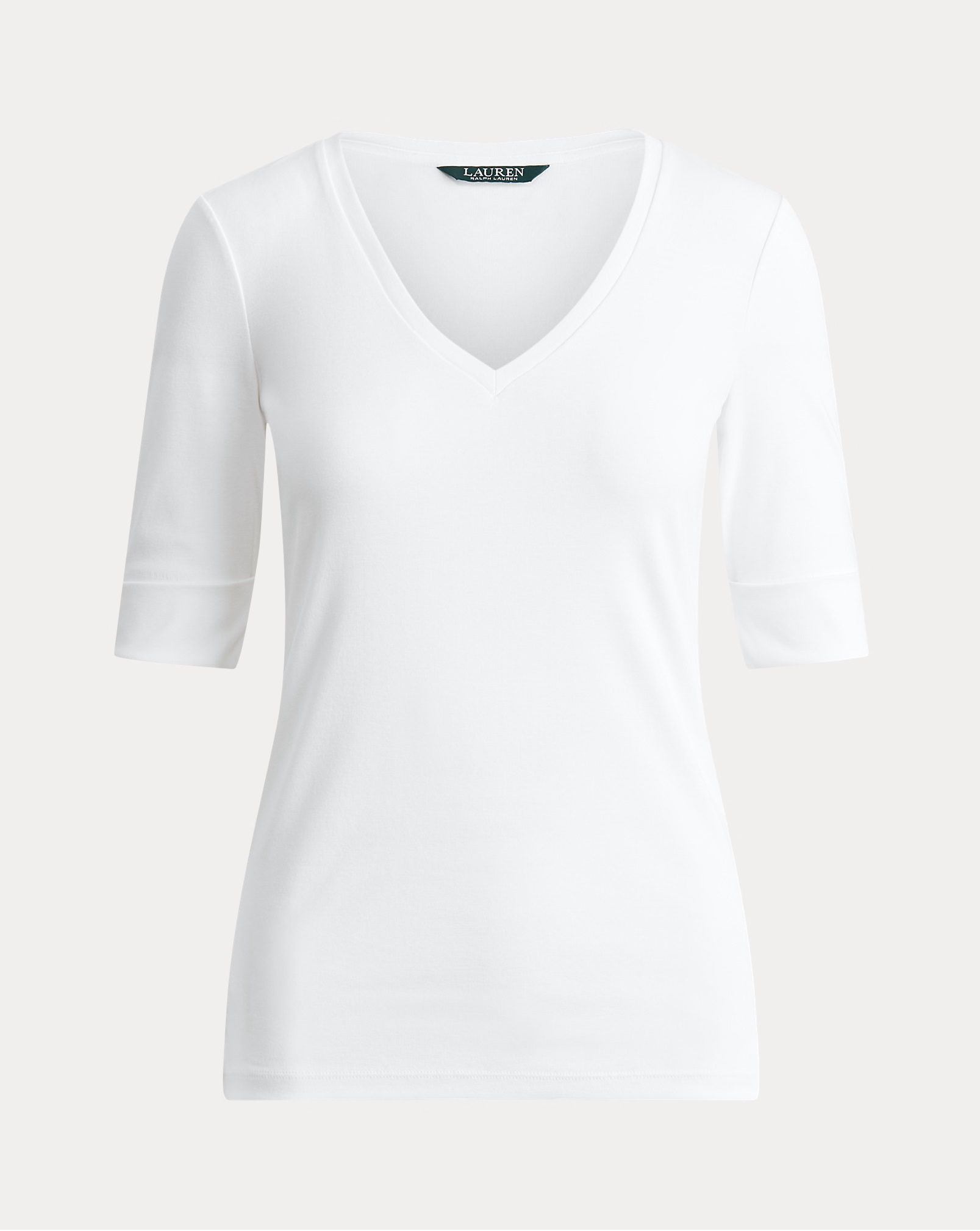 LAUREN RALPH LAUREN JUDY STRETCH COTTON ELBOW-SLEEV V-NECK ΜΠΛΟΥΖΑ