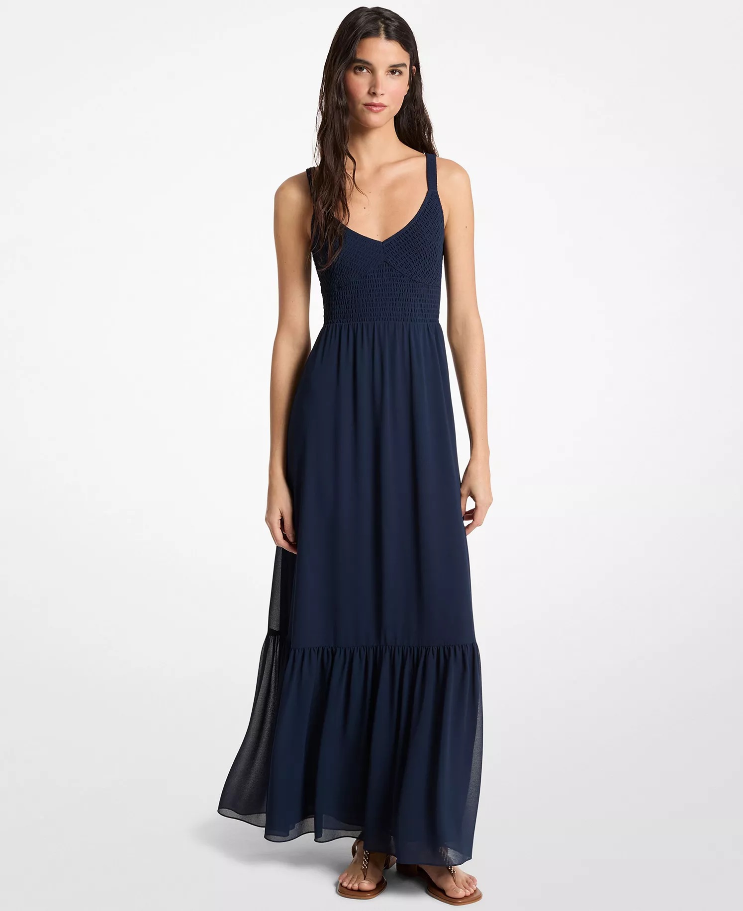 MICHAEL KORS MAXI SMOCKED GEORGETTE ΦΟΡΕΜΑ