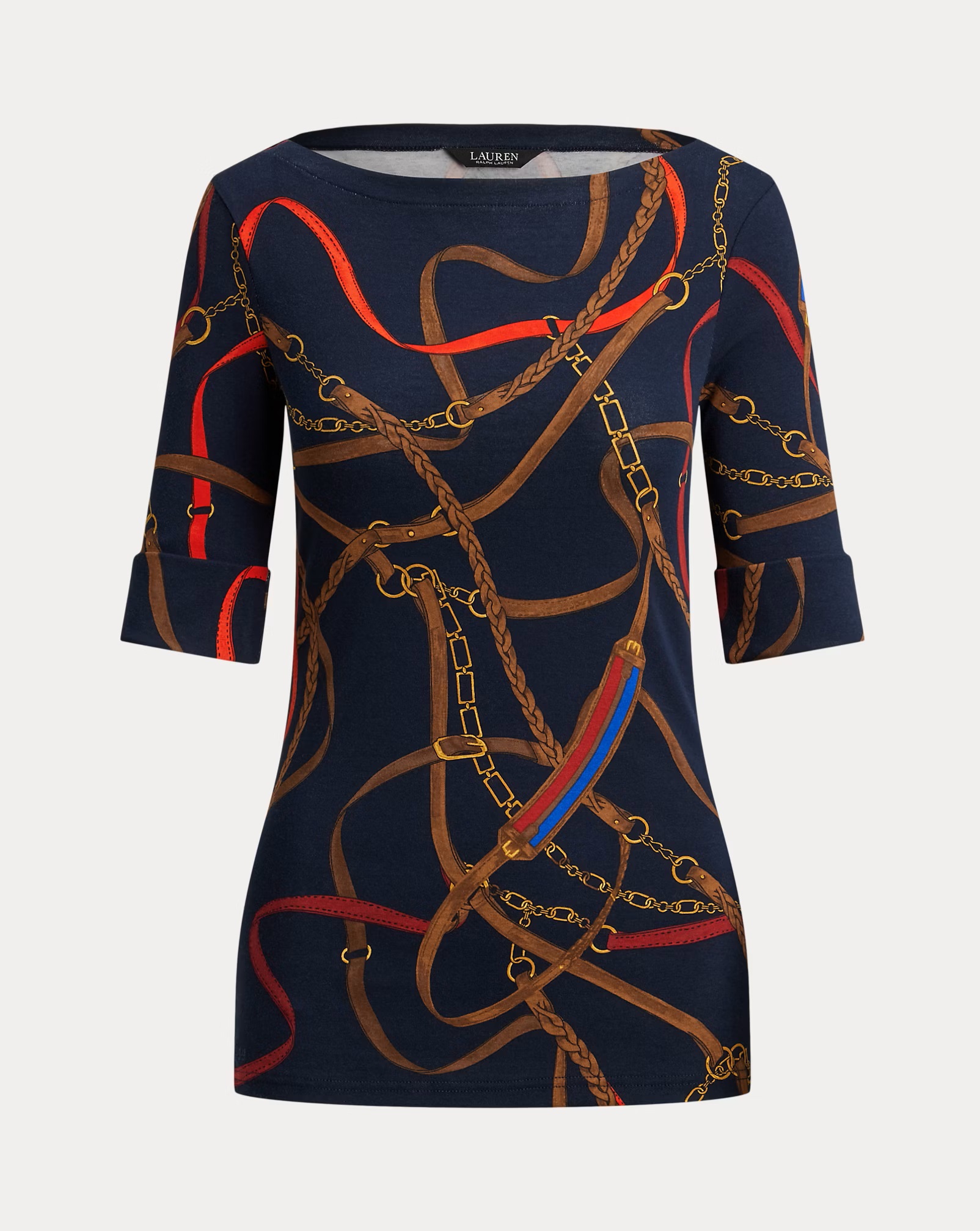 LAUREN RALPH LAUREN JUDY BELTING-PRINT COTTON BOATNECK ΜΠΛΟΥΖΑ