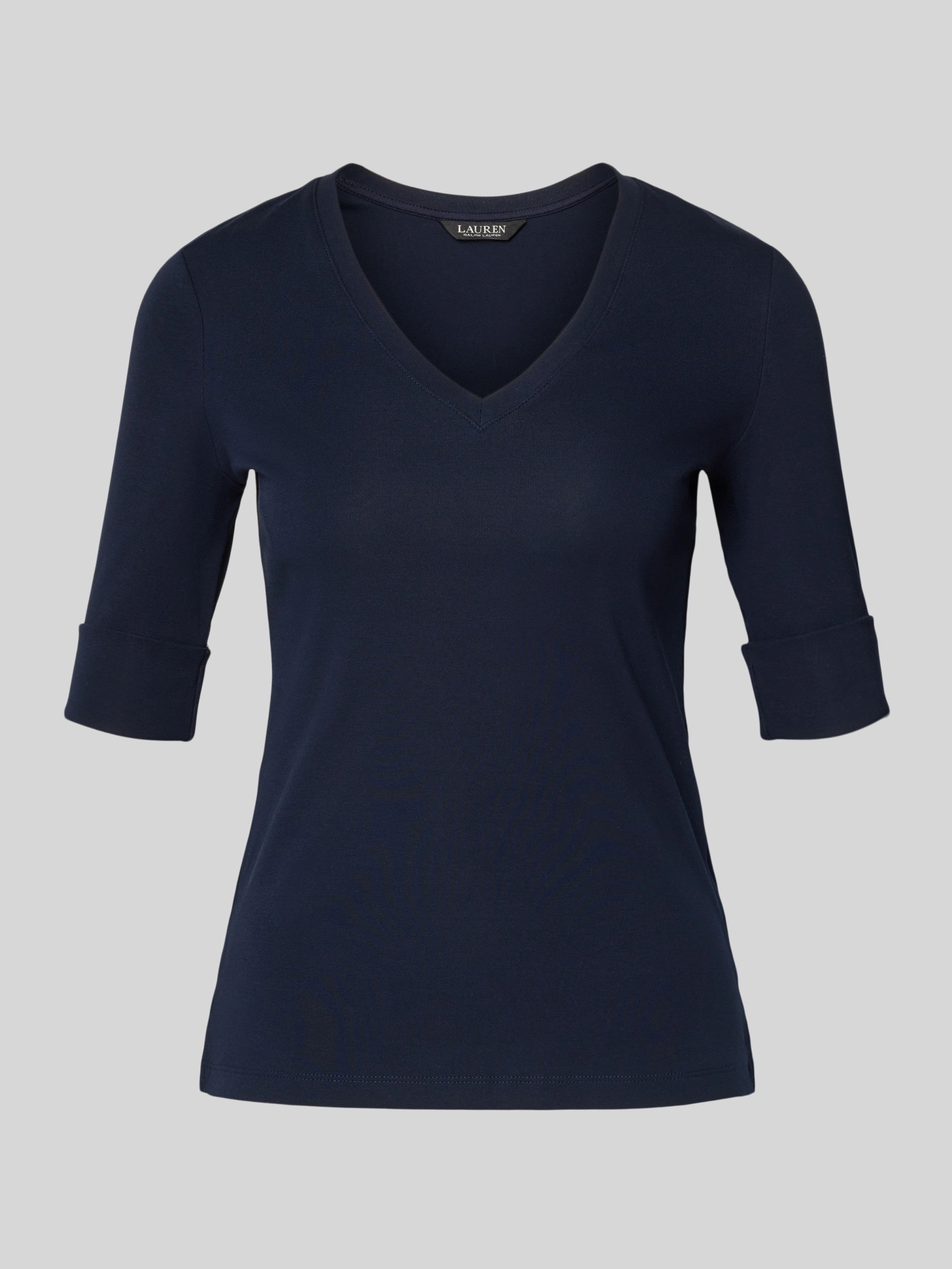 LAUREN RALPH LAUREN JUDY STRETCH COTTON ELBOW-SLEEVE V-NECK TEE