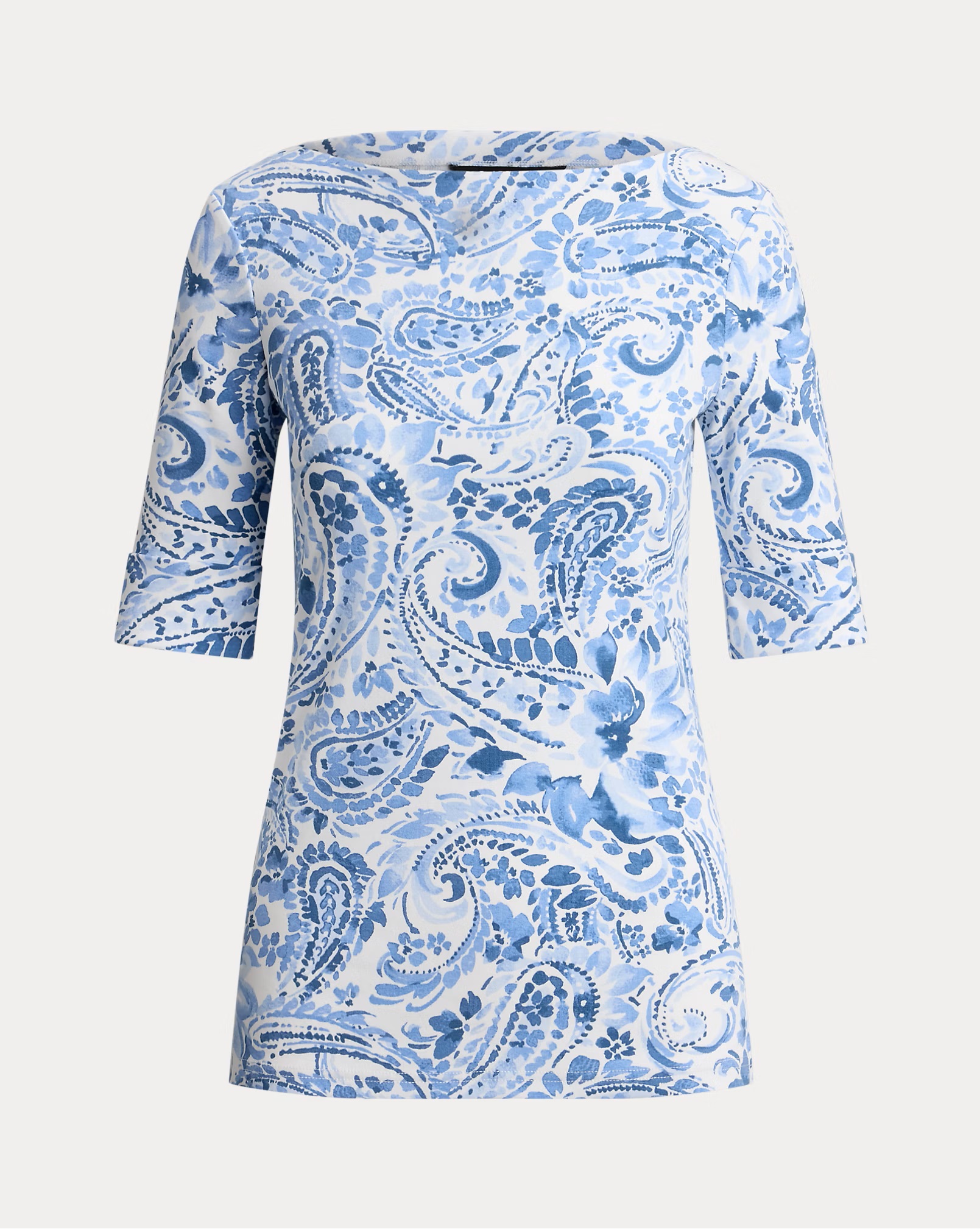 LAUREN RALPH LAUREN JUDY PAISLEY STRETCH COTTON BOATNECK ΜΠΛΟΥΖΑ