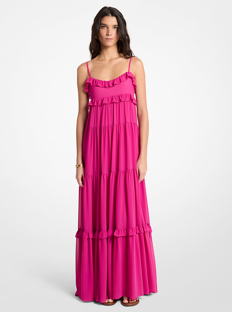 MICHAEL KORS RUFFLED GEORGETTE TIERED MAXI ΦΟΡΕΜΑ