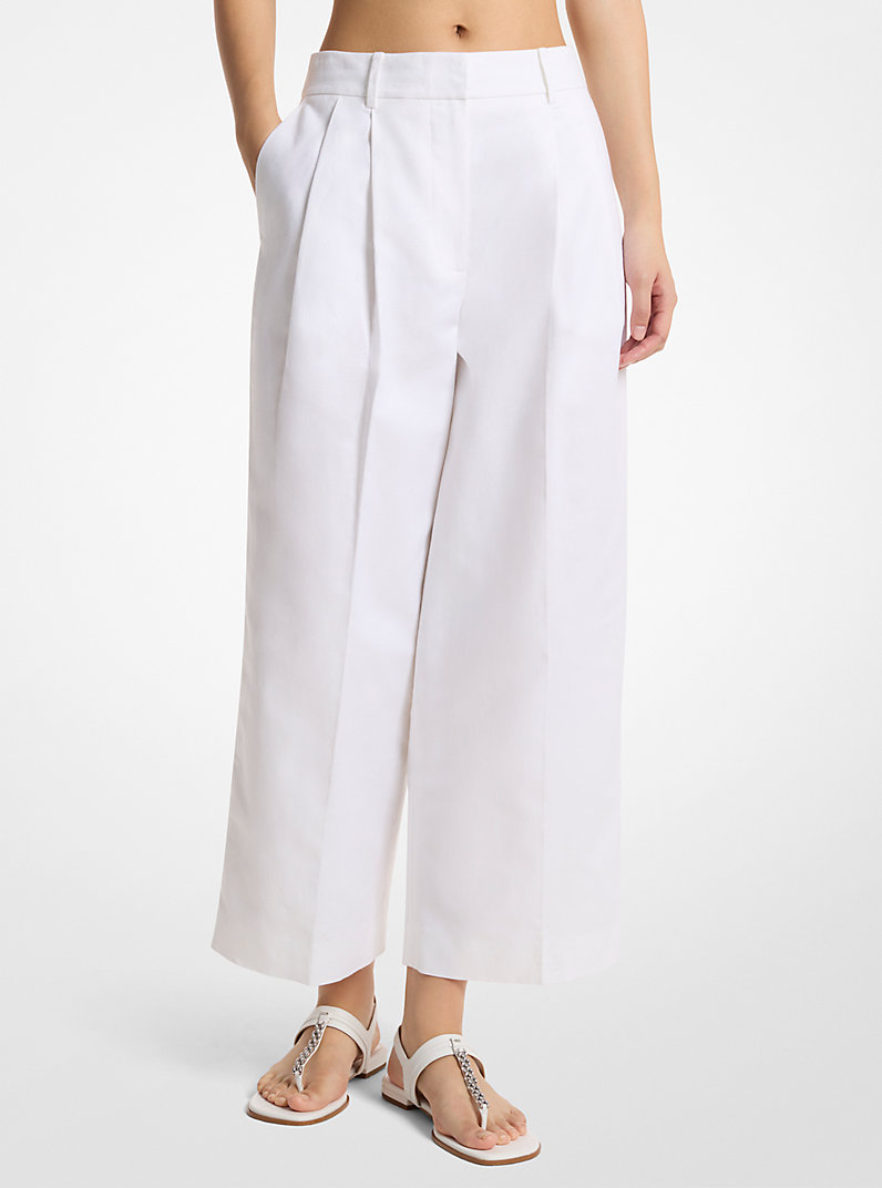 MICHAEL KORS PLEATED LINEN AND COTTON WIDE LEG ΠΑΝΤΕΛΟΝΙ