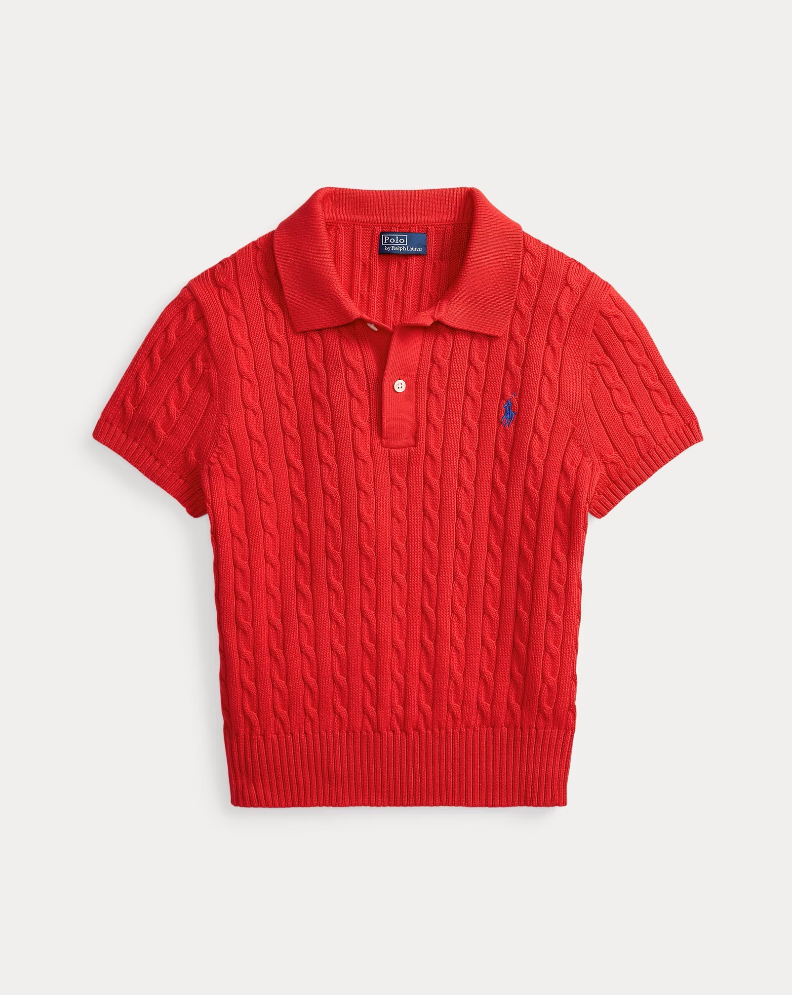 POLO RALPH LAUREN CABLE KNIT COTTON CROPPED POLO SHIRT