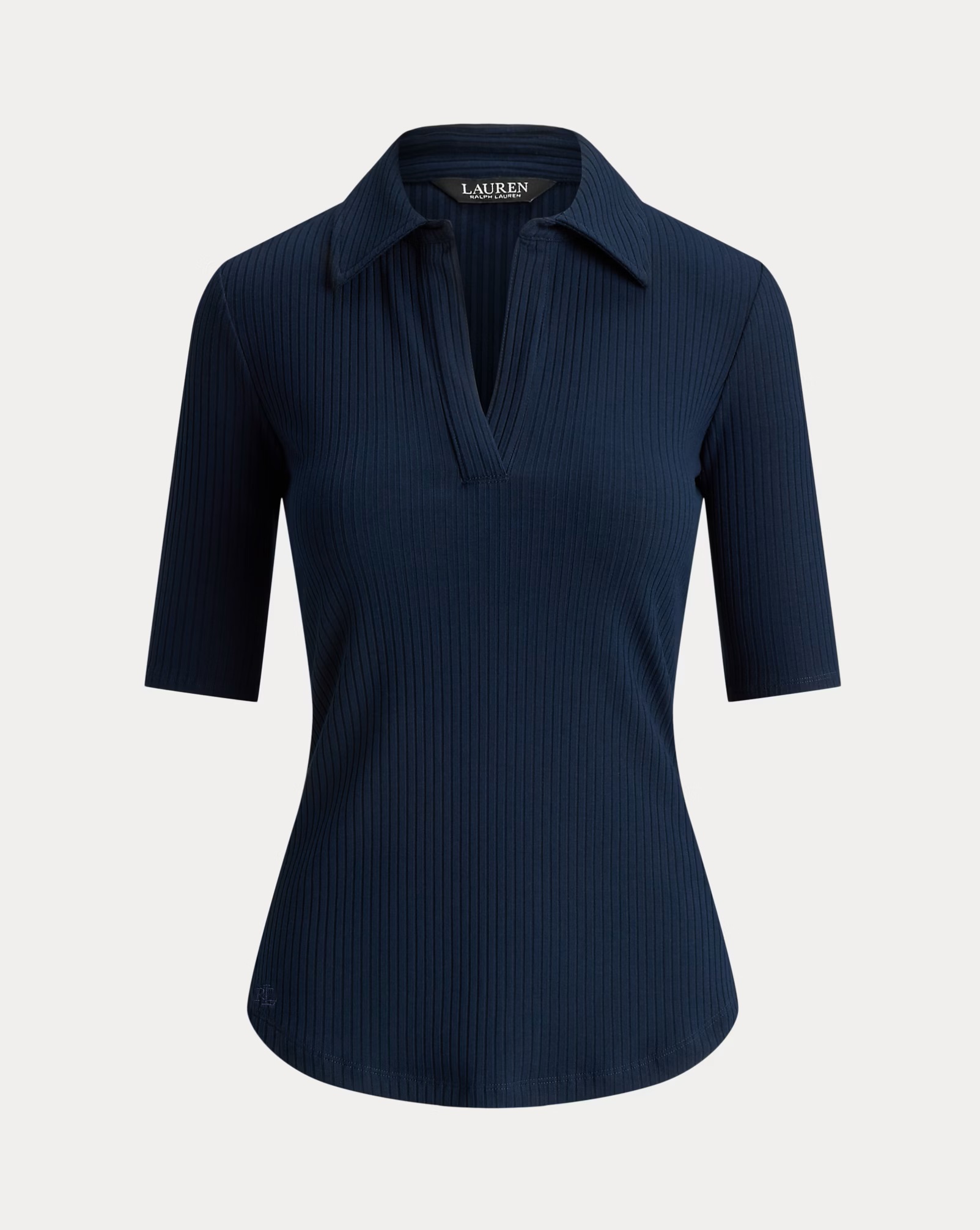 LAUREN RALPH LAUREN RIB-KNIT EIBOW-SLEEVE POLO ΜΠΛΟΥΖΑ