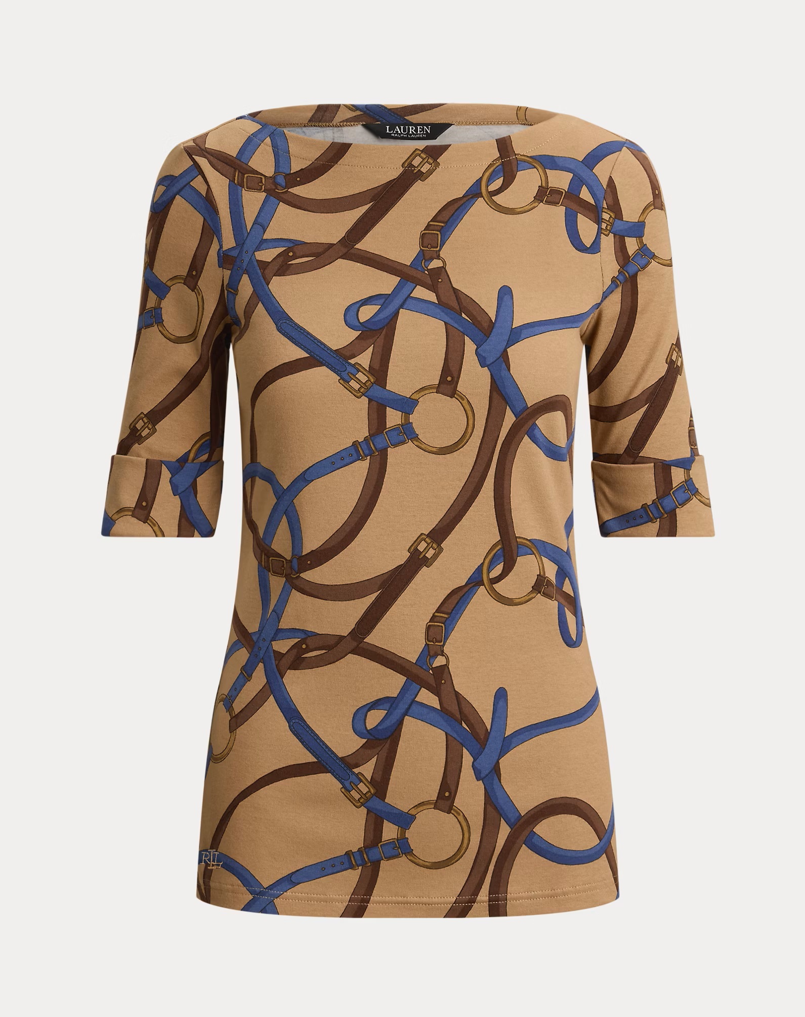 LAUREN RALPH LAUREN JUDY BELTING-PRINT COTTON BOATNECK ΜΠΛΟΥΖΑ