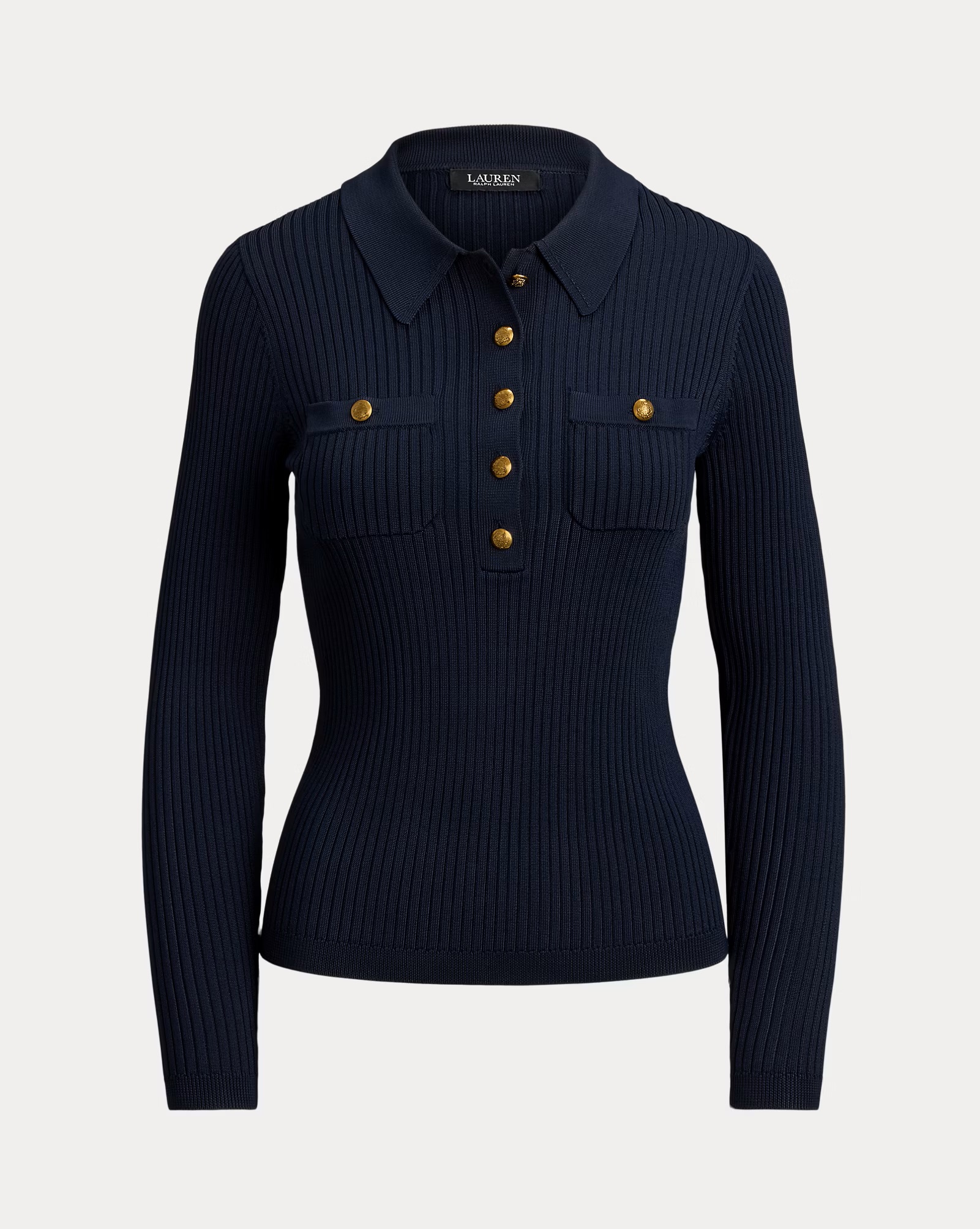 LAUREN RALPH LAUREN RIB KNIT LONG SLEEVE POLO ΜΠΛΟΥΖΑ