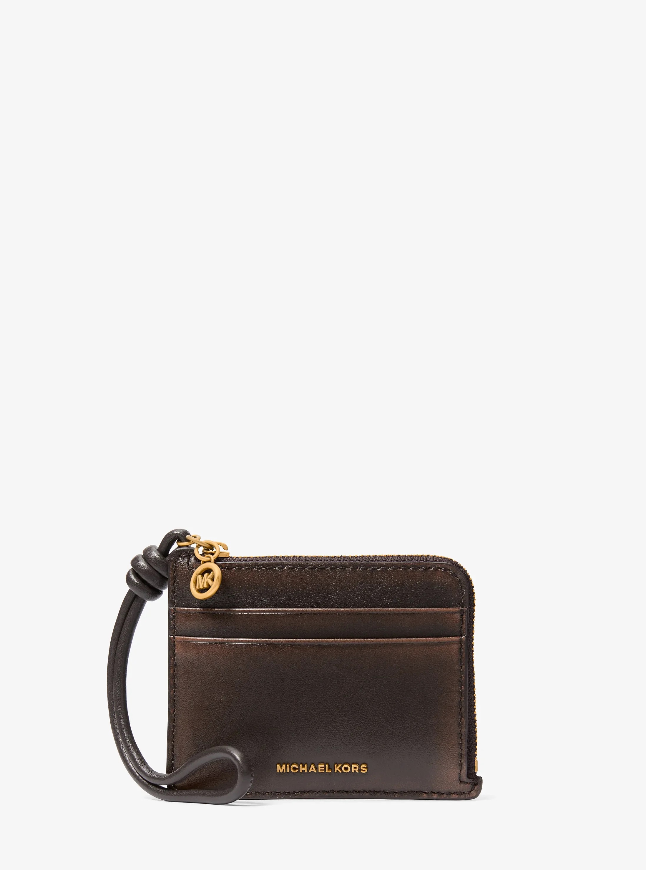 MICHAEL KORS JET SET SMALL BURNISHED LEATHER CARD CASE WRISTLET