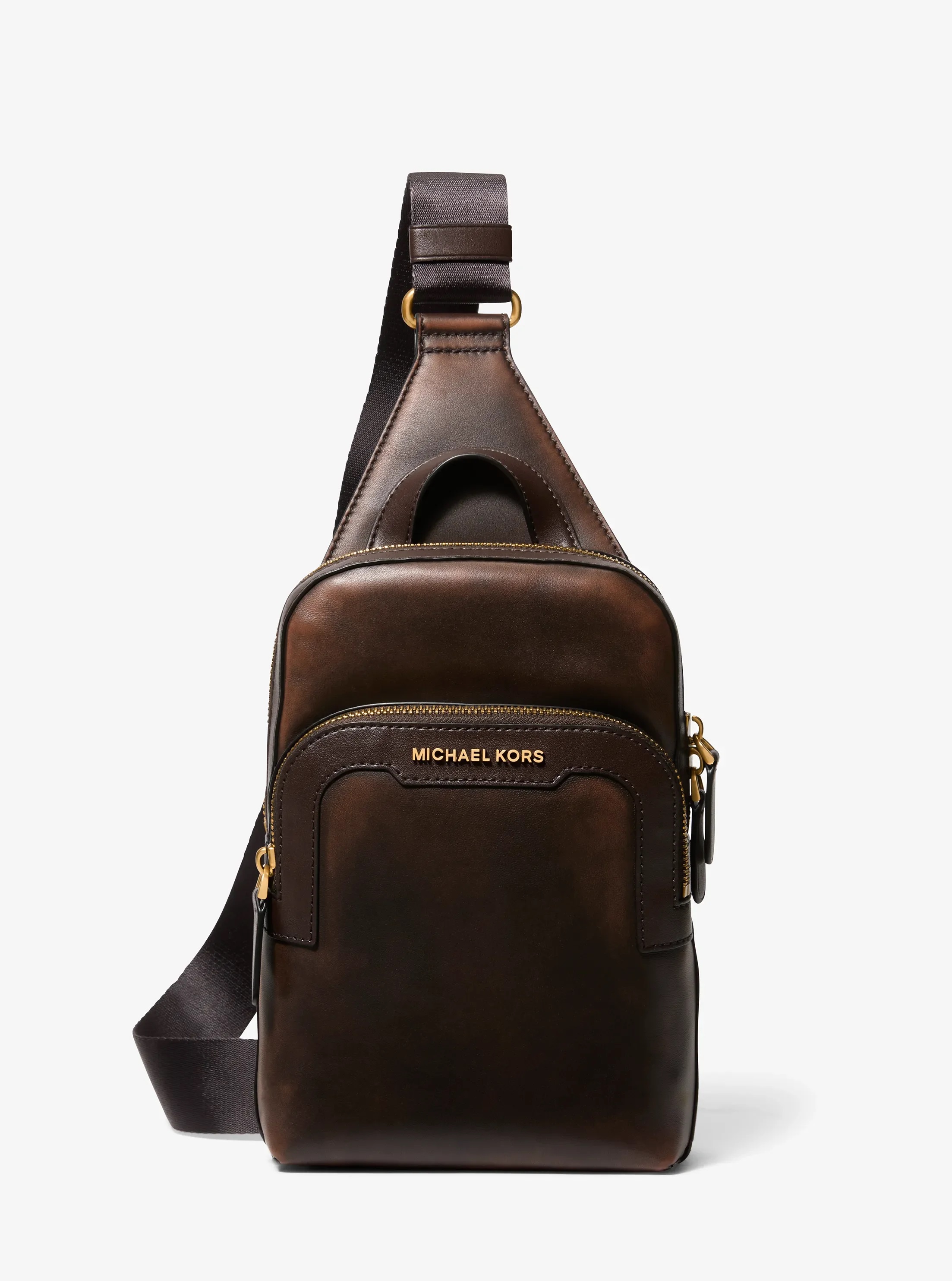 MICHAEL KORS MENS HUDSON MEDIUM BURNISHED LEATHER SLING ΤΣΑΝΤΑ