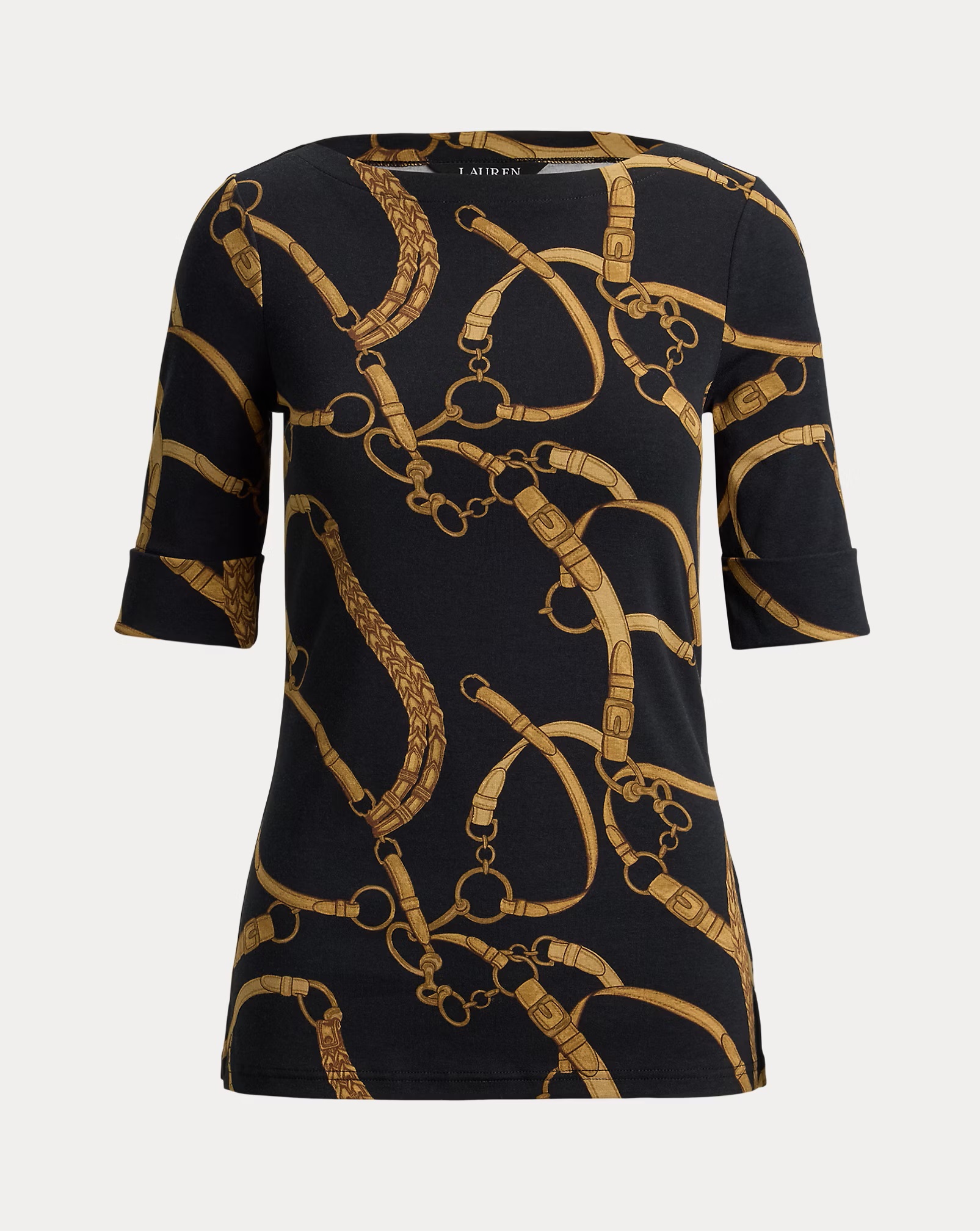 LAUREN RALPH LAUREN JUDY BELTING-PRINT COTTON BOATNECK ΜΠΛΟΥΖΑ