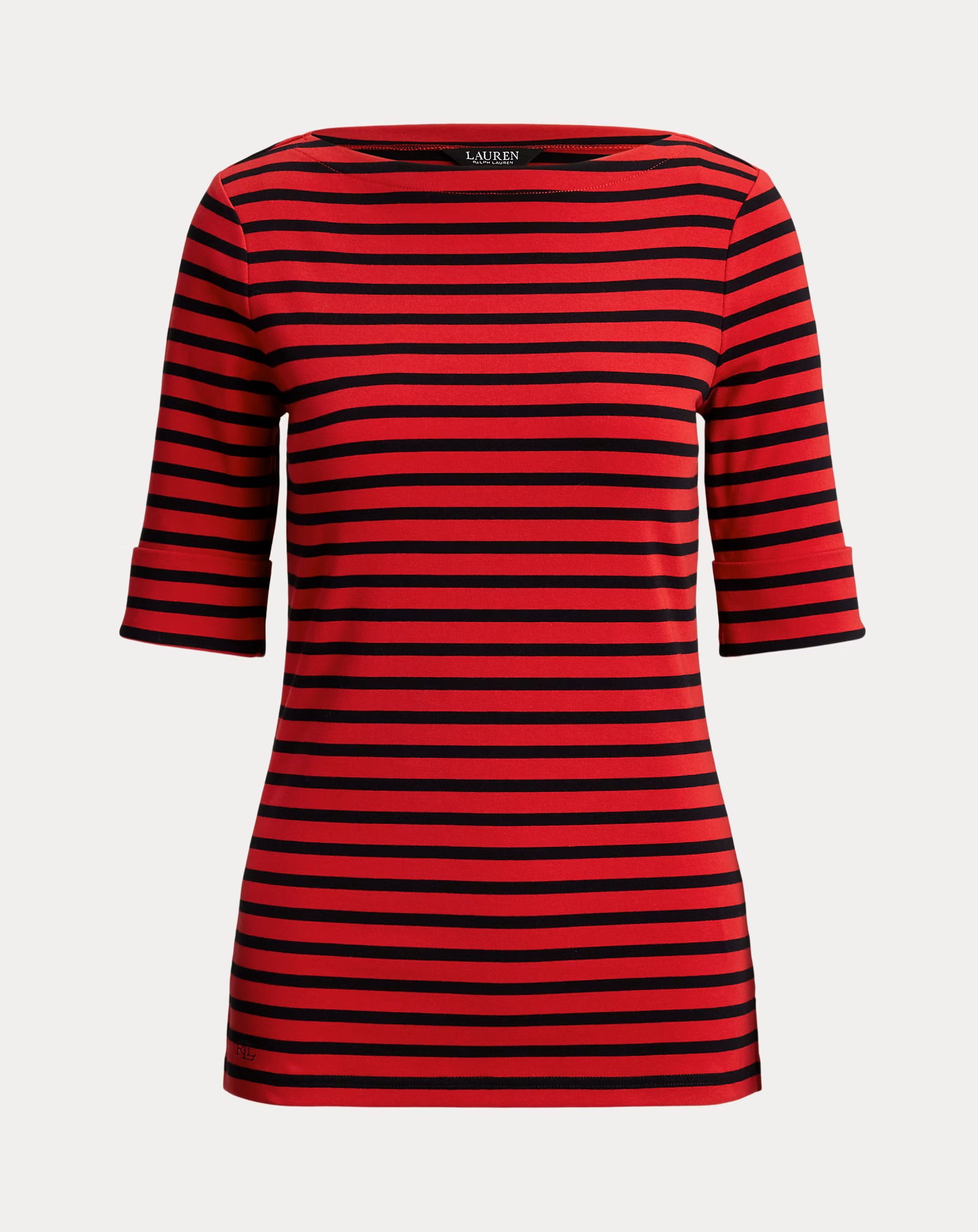 LAUREN RALPF LAUREN JUDY STRIPED STRETCH COTTON BOATNECK ΜΠΛΟΥΖΑ