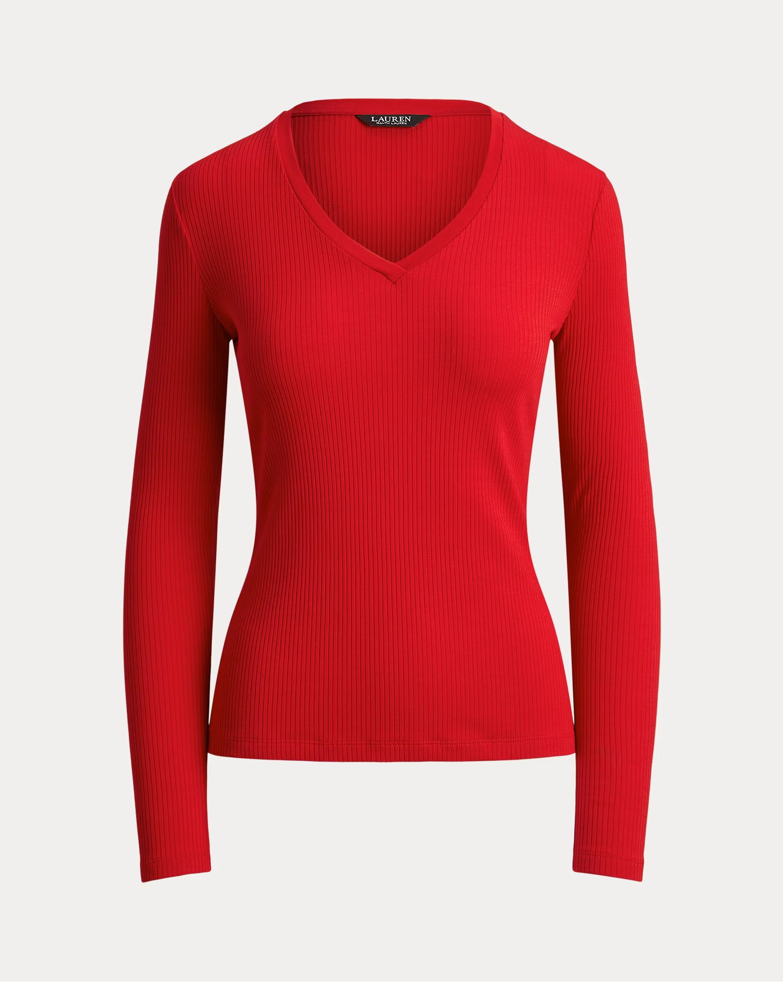 LAUREN RALPH LAUREN RIB KNIT LONG SLEEVE V-NECK ΜΠΛΟΥΖΑ