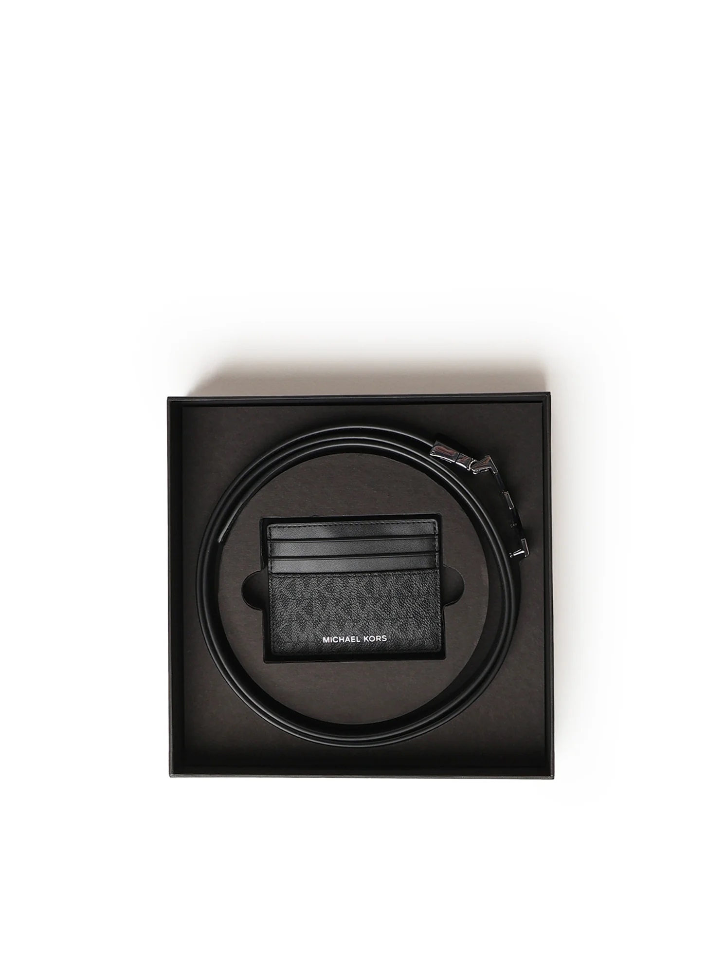 MICHAEL KORS MENS SIGNATURE LOGO CARD CASE AND BELT GIFT SET