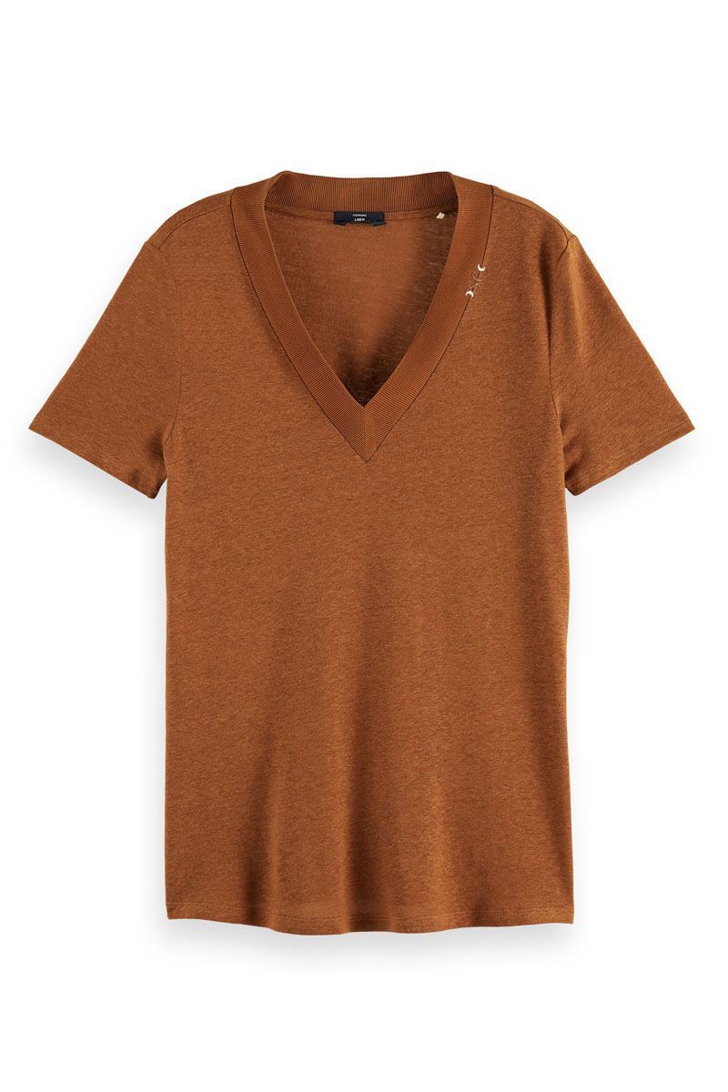 SCOTCH & SODA LINEN V-NECK T-SHIRT 