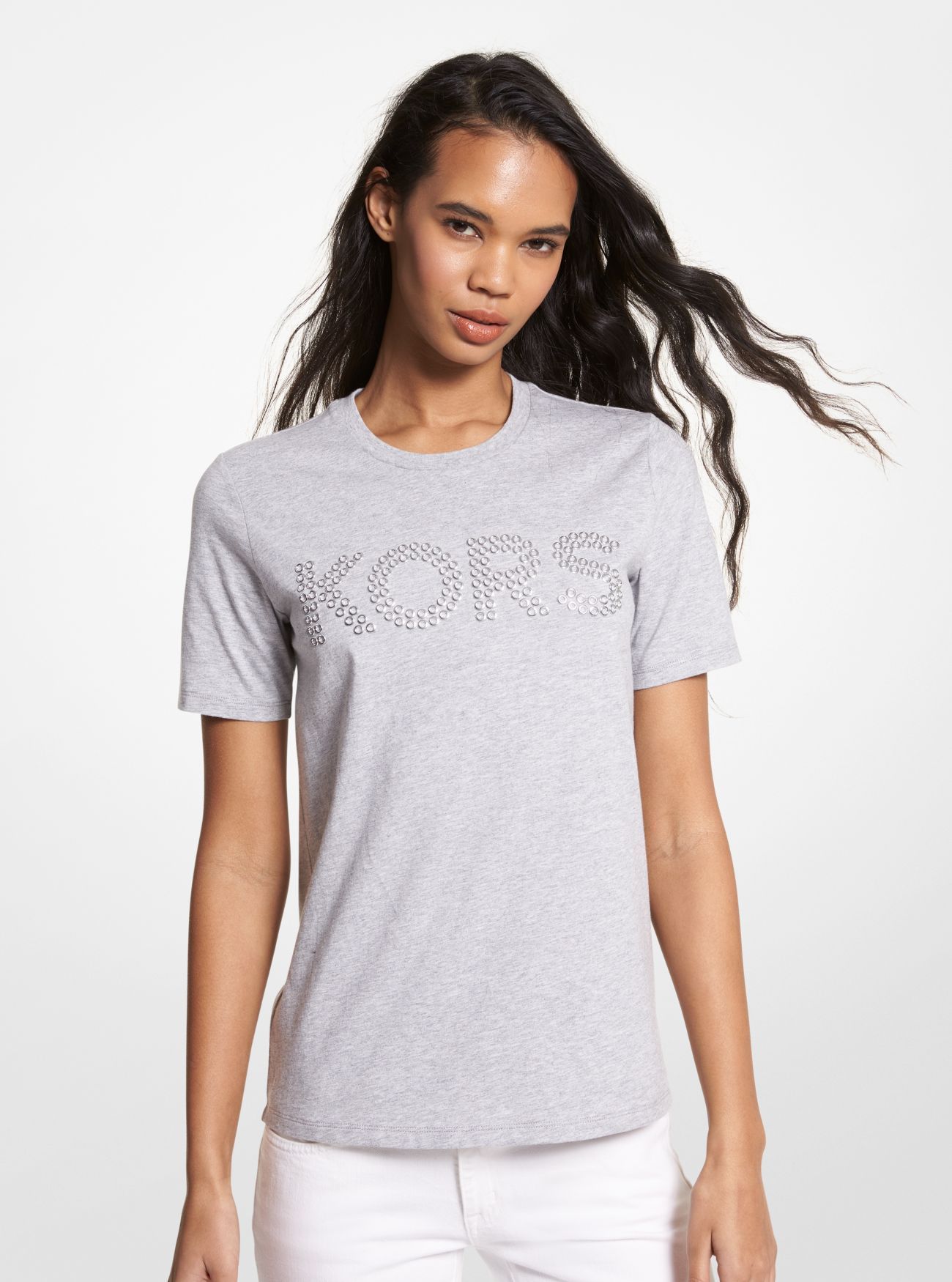 MICHAEL KORS LOGO STUDDED COTTON-JERSEY T-SHIRT