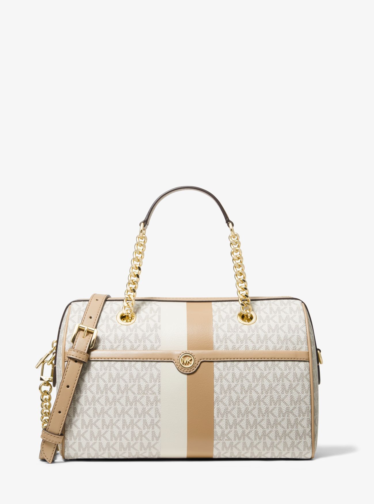 MICHAEL KORS BLAIRE MEDIUM LOGO STRIPE SATCHEL ΤΣΑΝΤΑ