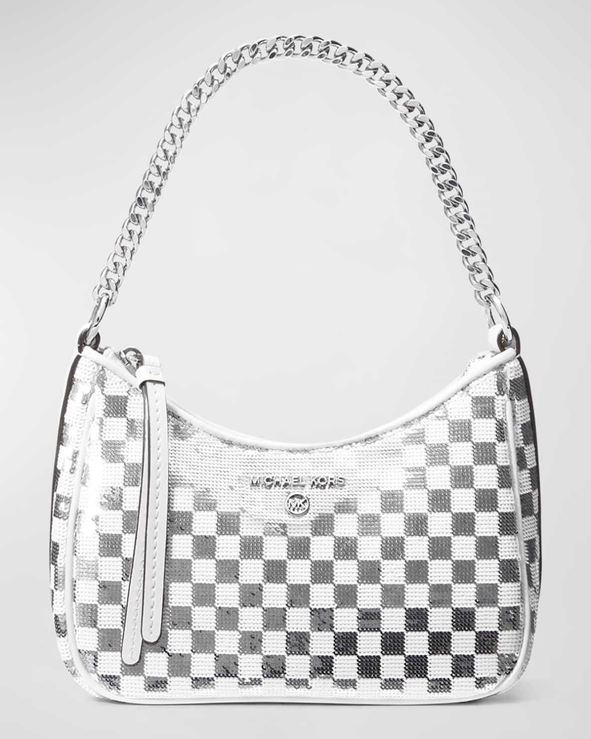 MICHAEL KORS JET SET CHARM SEQUINED CHECKERBOARD SMALL CLUTCH