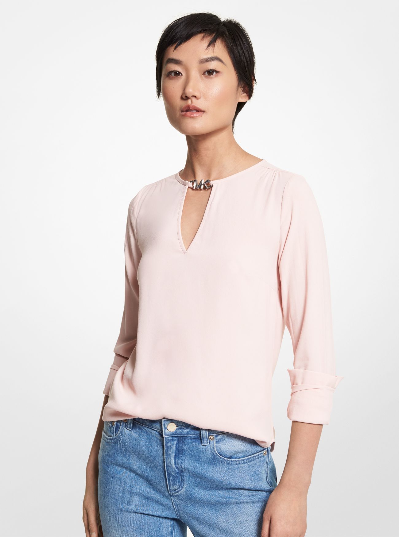 MICHAEL KORS EMBELLISHED CREPE BLOUSE