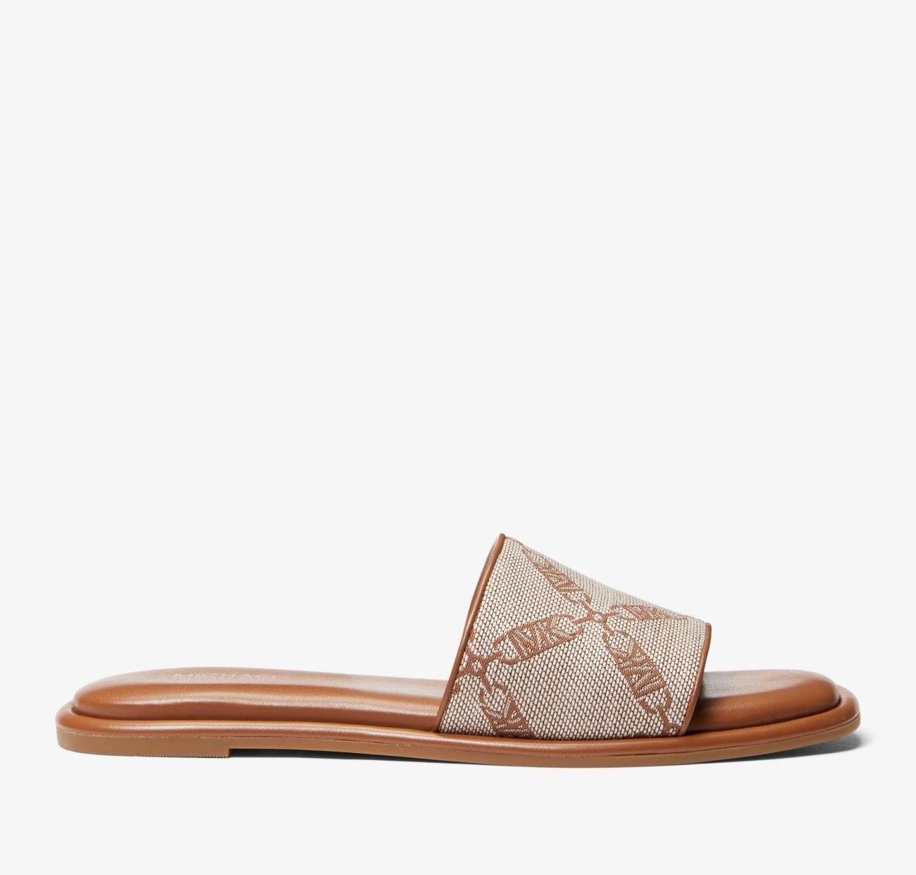 MICHAEL KORS HAYWORTH EMPIRE LOGO JAQUARD SLIDE SANDAL