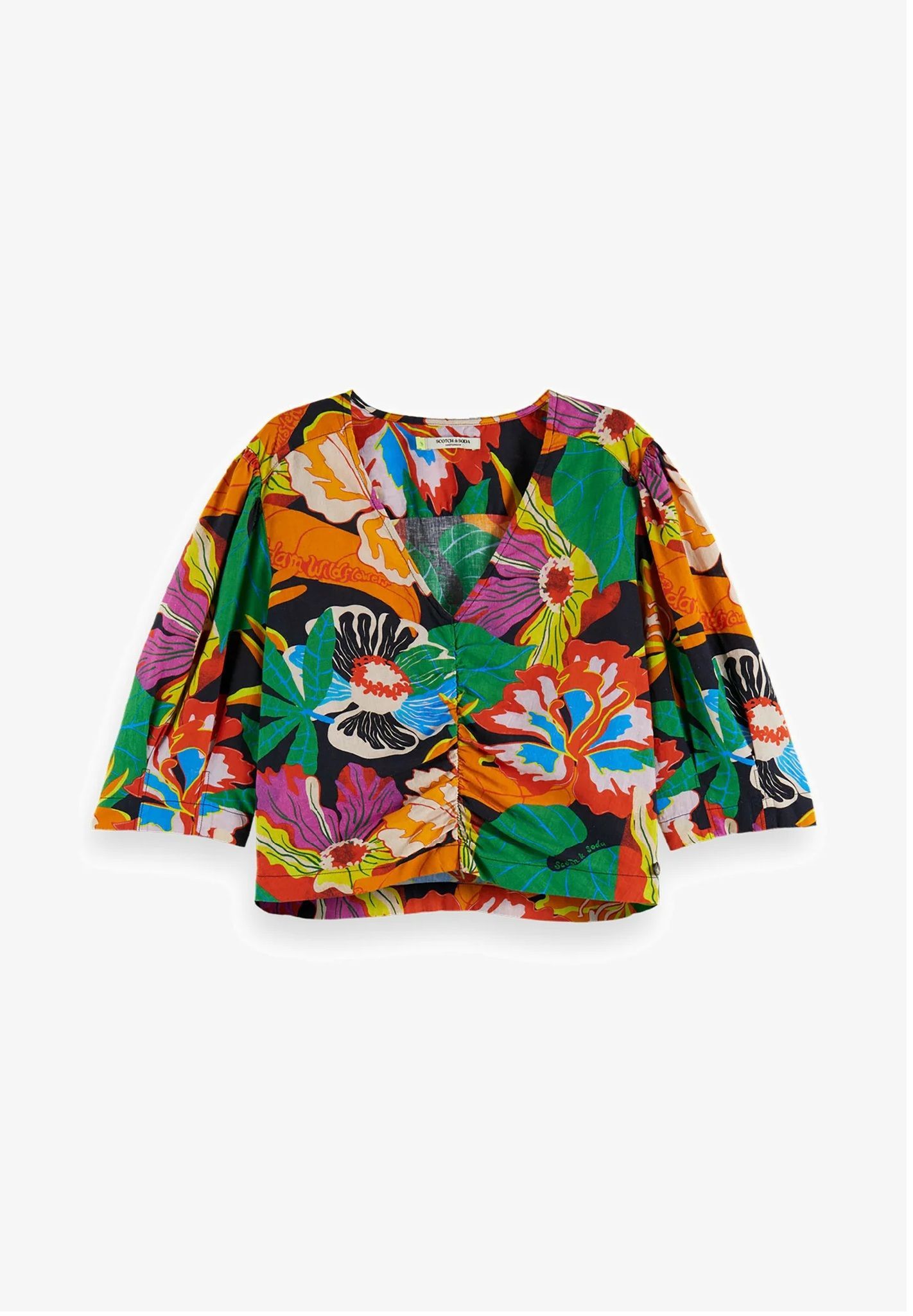 SCOTCH & SODA V-NECK PUFF SLEEVE WOVEN CROPPED ΜΠΛΟΥΖΑ