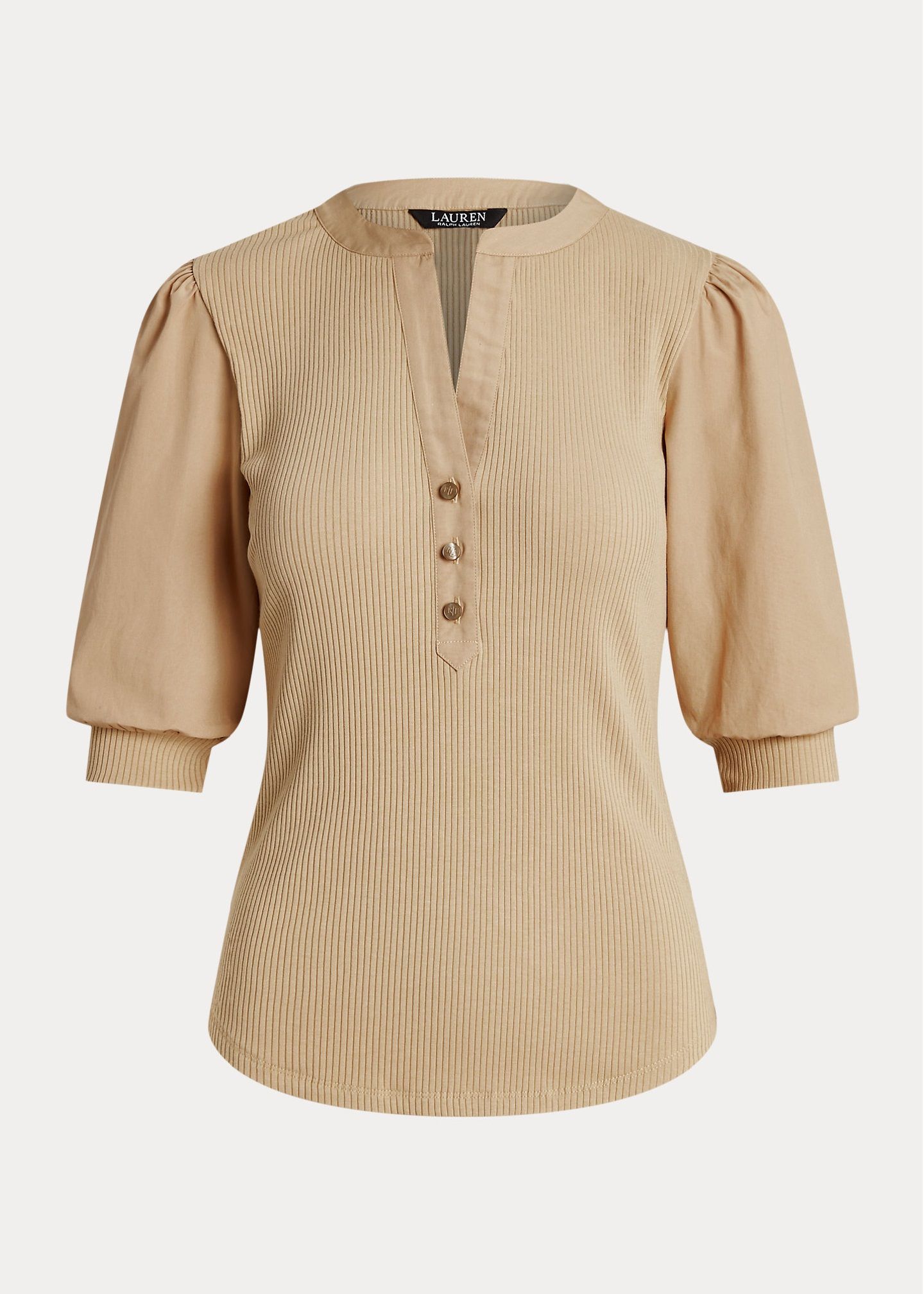 LAUREN RALPH LAUREN PUFF-SLEEVE COTTON BLEND HENLEY ΜΠΛΟΥΖΑ