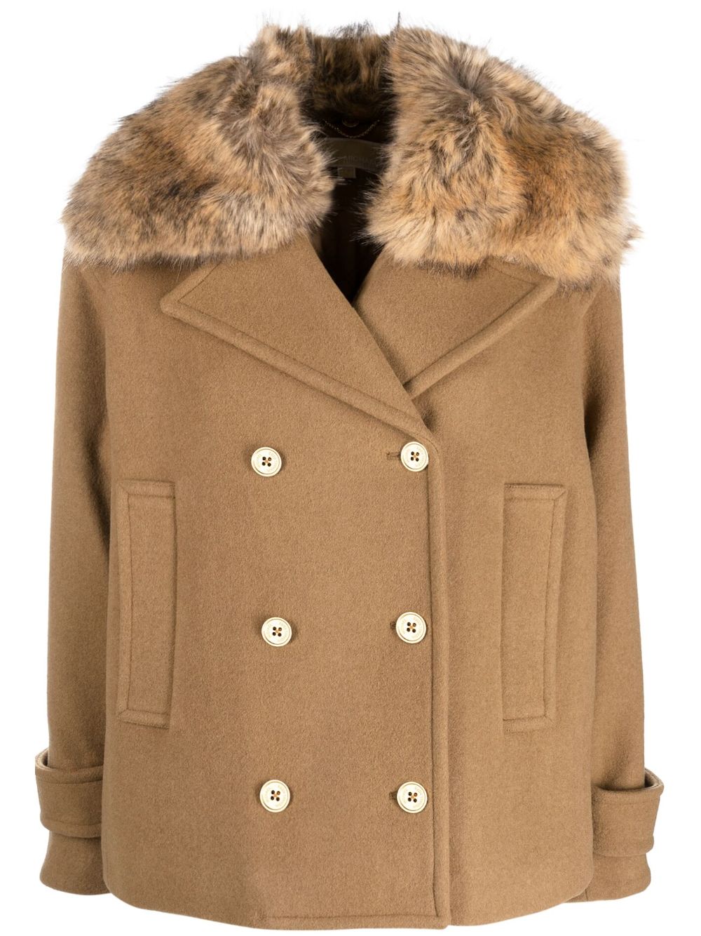 MICHAEL KORS FAUX FUR TRIM WOOL BLEND PEA ΠΑΛΤΟ