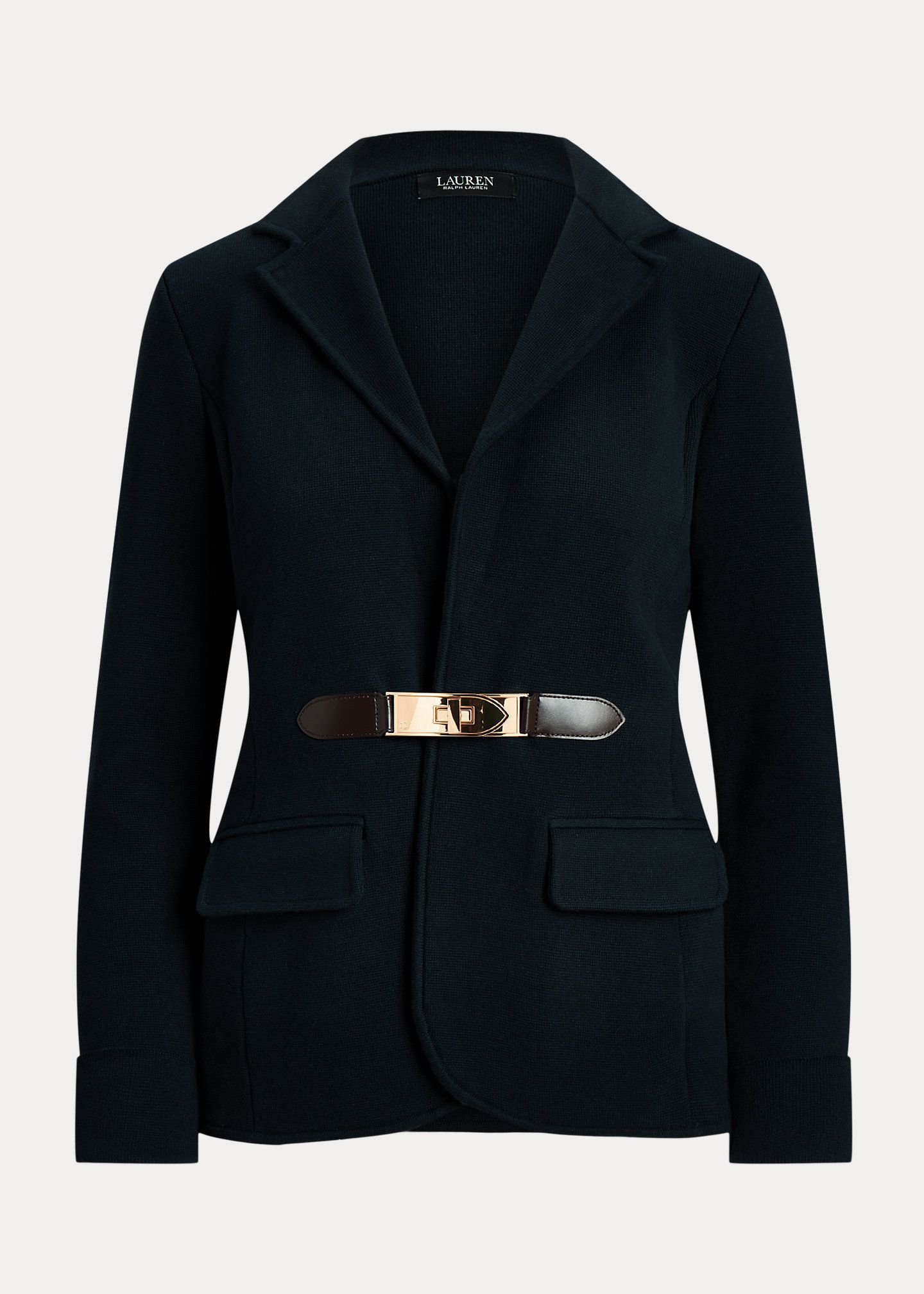 LAUREN RALPH LAUREN BUCKLE-TRIM COTTON-BLEND KNIT BLAZER