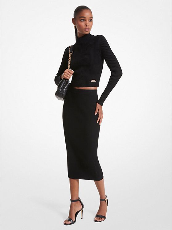 MICHAEL KORS RIBBED MERINO WOOL BLEND PENCIL ΦΟΥΣΤΑ
