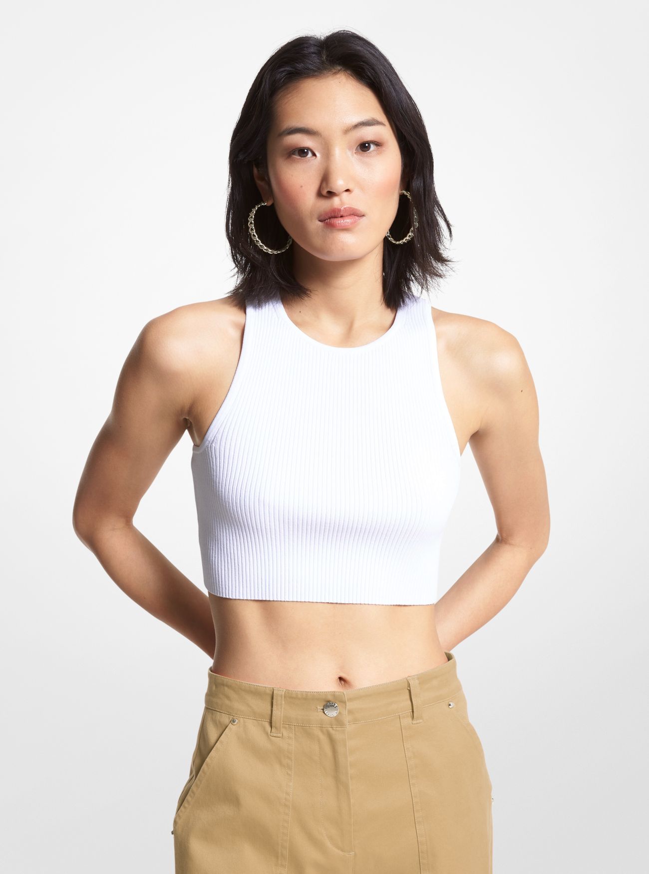 MICHAEL KORS RIBBED RECYCLED VISCOSE BLEND CROPPED TANK TOP