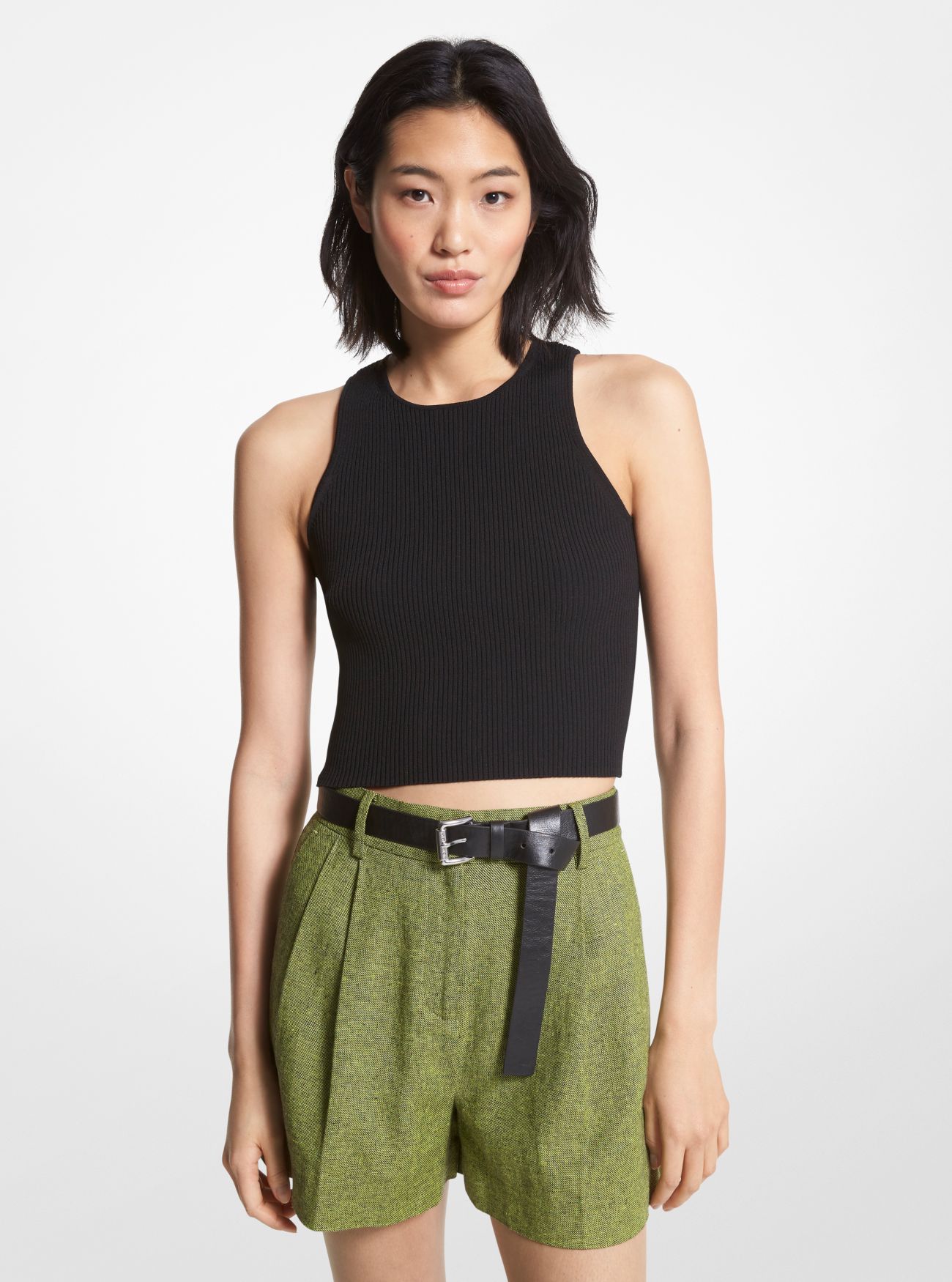 MICHAEL KORS RIBBED RECYCLED VISCOSE BLEND CROPPED TANK TOP