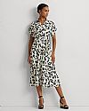 LAUREN RALPH LAUREN LEAF-PRINT BELTED CREPE ΦΟΡΕΜΑ