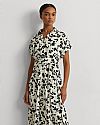 LAUREN RALPH LAUREN LEAF-PRINT BELTED CREPE ΦΟΡΕΜΑ