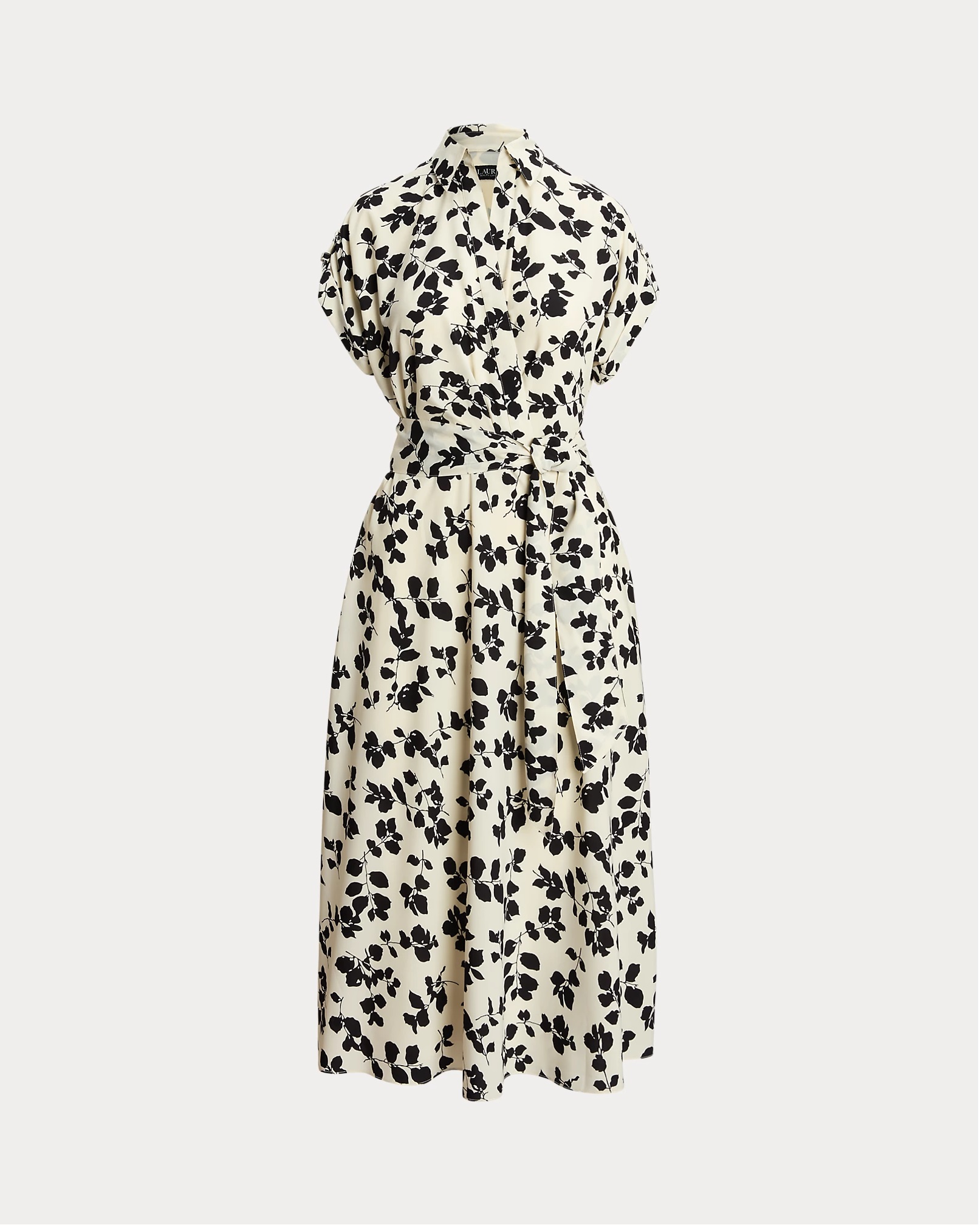 LAUREN RALPH LAUREN LEAF-PRINT BELTED CREPE ΦΟΡΕΜΑ