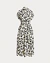 LAUREN RALPH LAUREN LEAF-PRINT BELTED CREPE ΦΟΡΕΜΑ