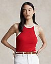 POLO RALPH LAUREN CONTRAST-TRIM RIB-KNIT COTTON TANK ΤΟΠ