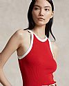 POLO RALPH LAUREN CONTRAST-TRIM RIB-KNIT COTTON TANK ΤΟΠ