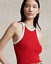 POLO RALPH LAUREN CONTRAST-TRIM RIB-KNIT COTTON TANK ΤΟΠ