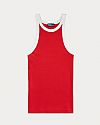 POLO RALPH LAUREN CONTRAST-TRIM RIB-KNIT COTTON TANK ΤΟΠ