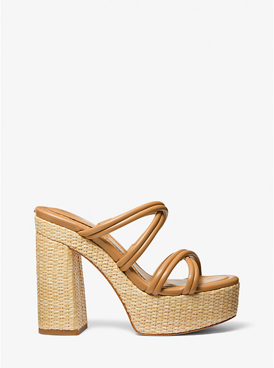 MICHAEL KORS CORRINE LEATHER AND STRAW PLATFORM ΠΕΔΙΛΑ