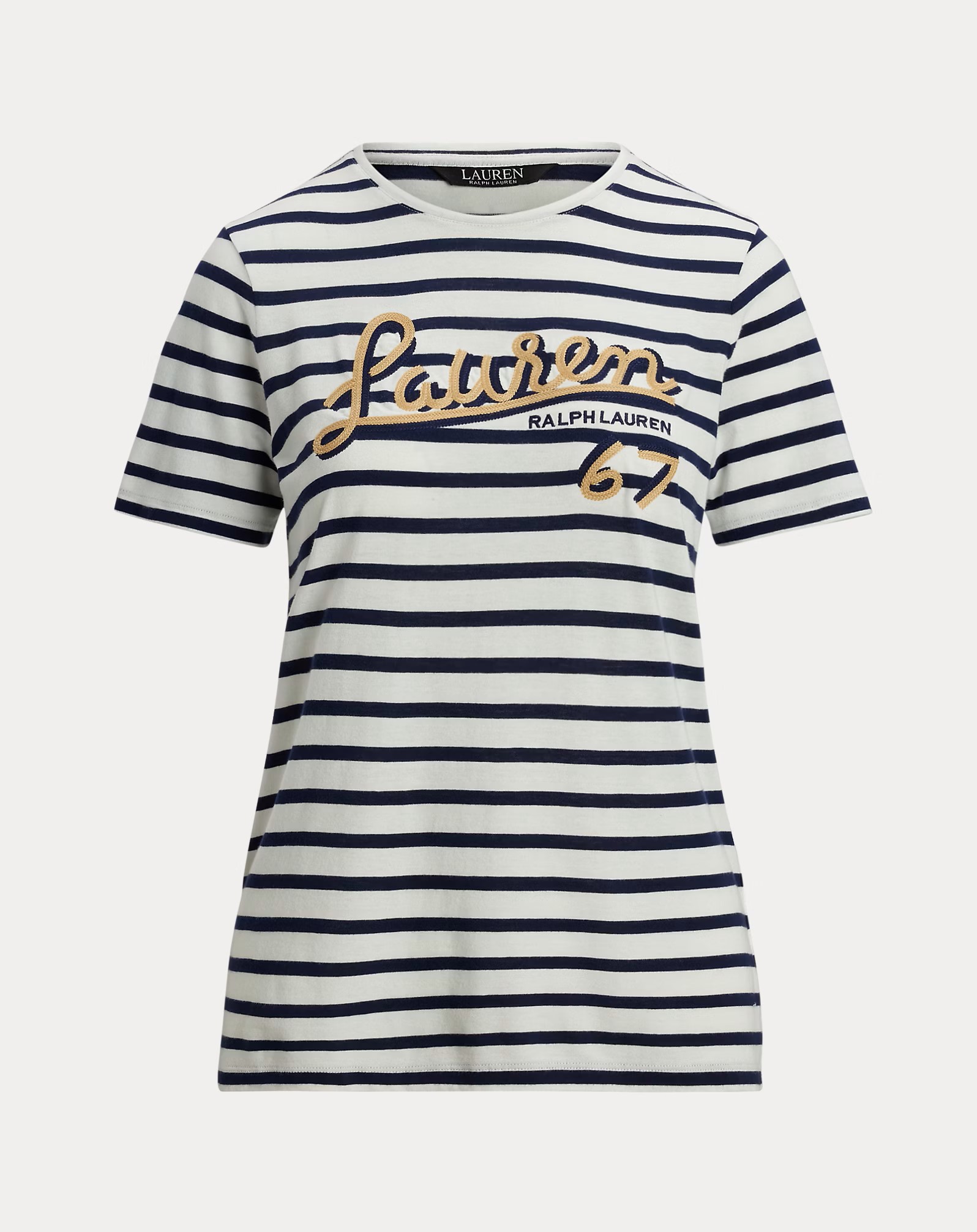 LAUREN RALPH LAUREN LOGO STRIPED COTTON-BLEND JERSEY T-SHIRT