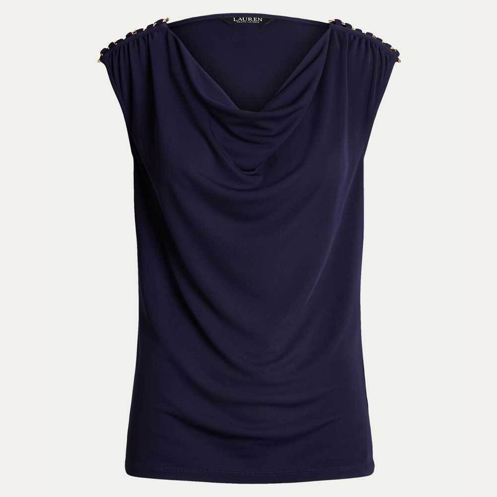 LAUREN RALPH LAUREN JERSEY SLEEVELESS COWLNECK TOP