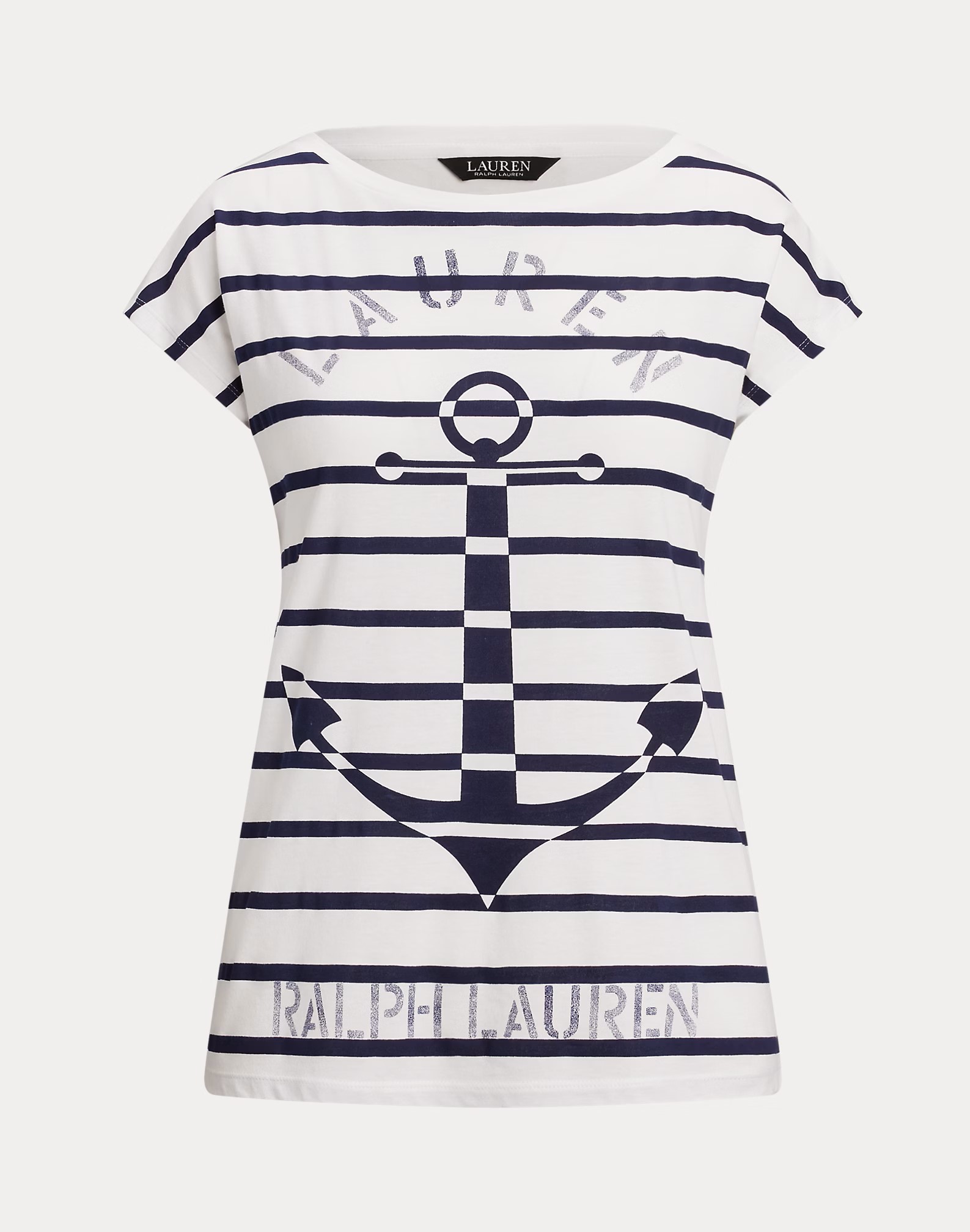 LAUREN RALPH LAUREN STRIPED ANCHOR-GRAPHIC JERSEY T-SHIRT