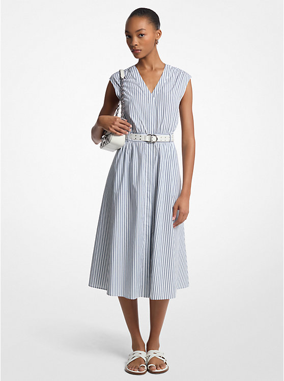 MICHAEL KORS STRIPE COTTON POPLIN BELTED MIDI ΦΟΡΕΜΑ