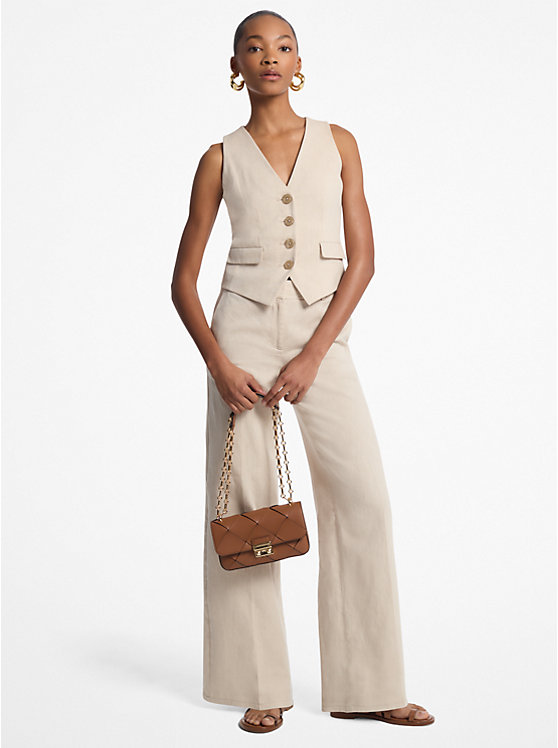 MICHAEL KORS LINEN AND COTTON TWILL WIDE-LEG ΠΑΝΤΕΛΟΝΙ
